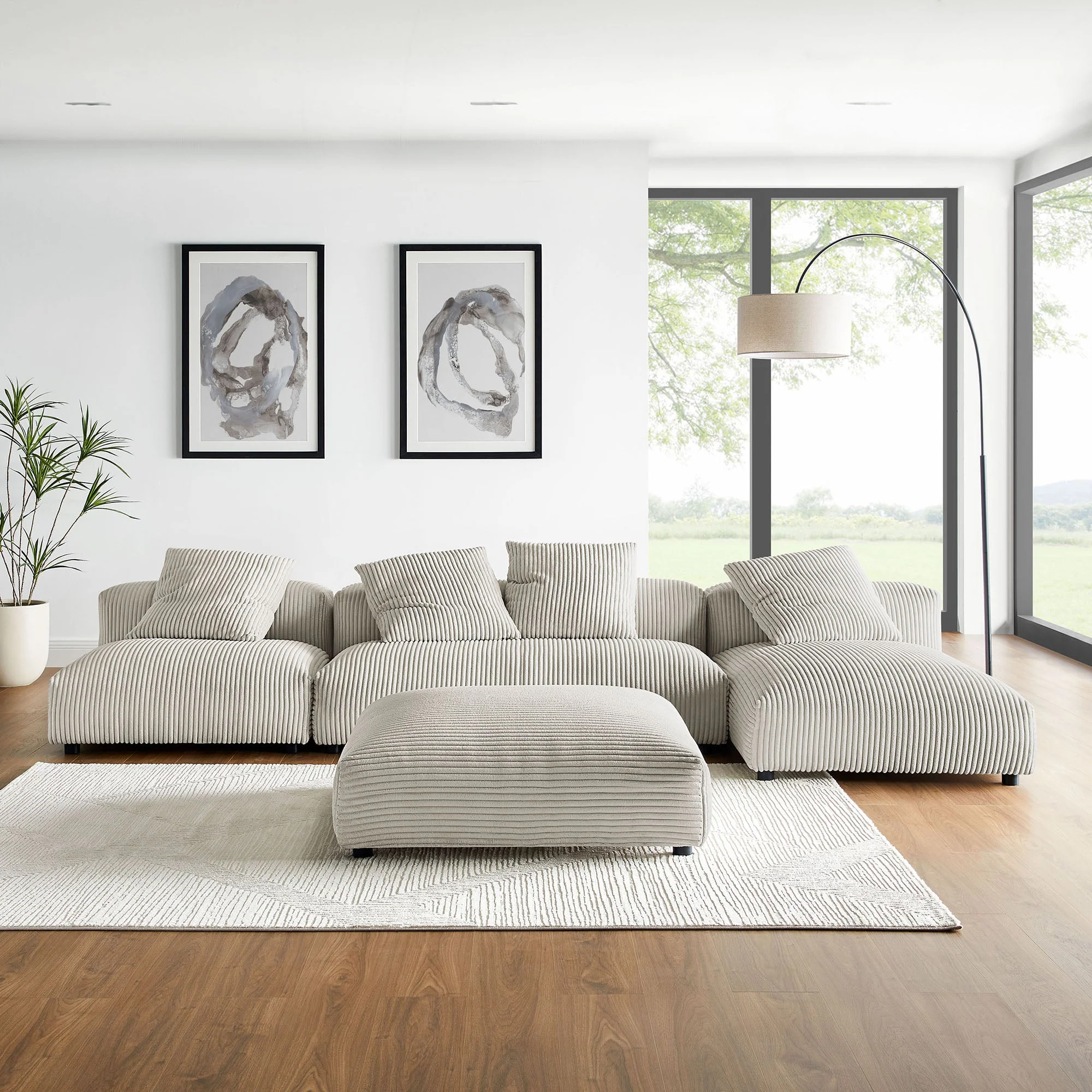 148 Inch 4-Piece Modular Corduroy Sectional Sofa with Ottoman - Image 11
