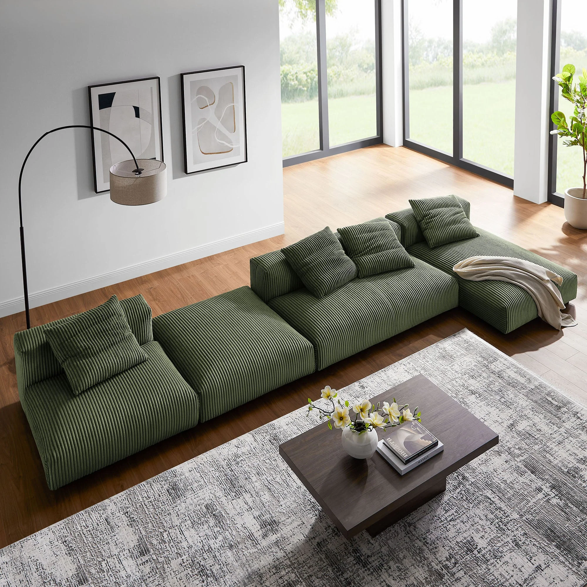 148 Inch 4-Piece Modular Corduroy Sectional Sofa with Ottoman - Image 16