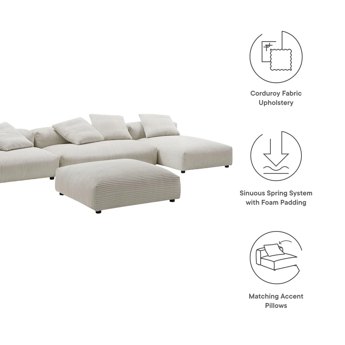 148 Inch 4-Piece Modular Corduroy Sectional Sofa with Ottoman - Image 2