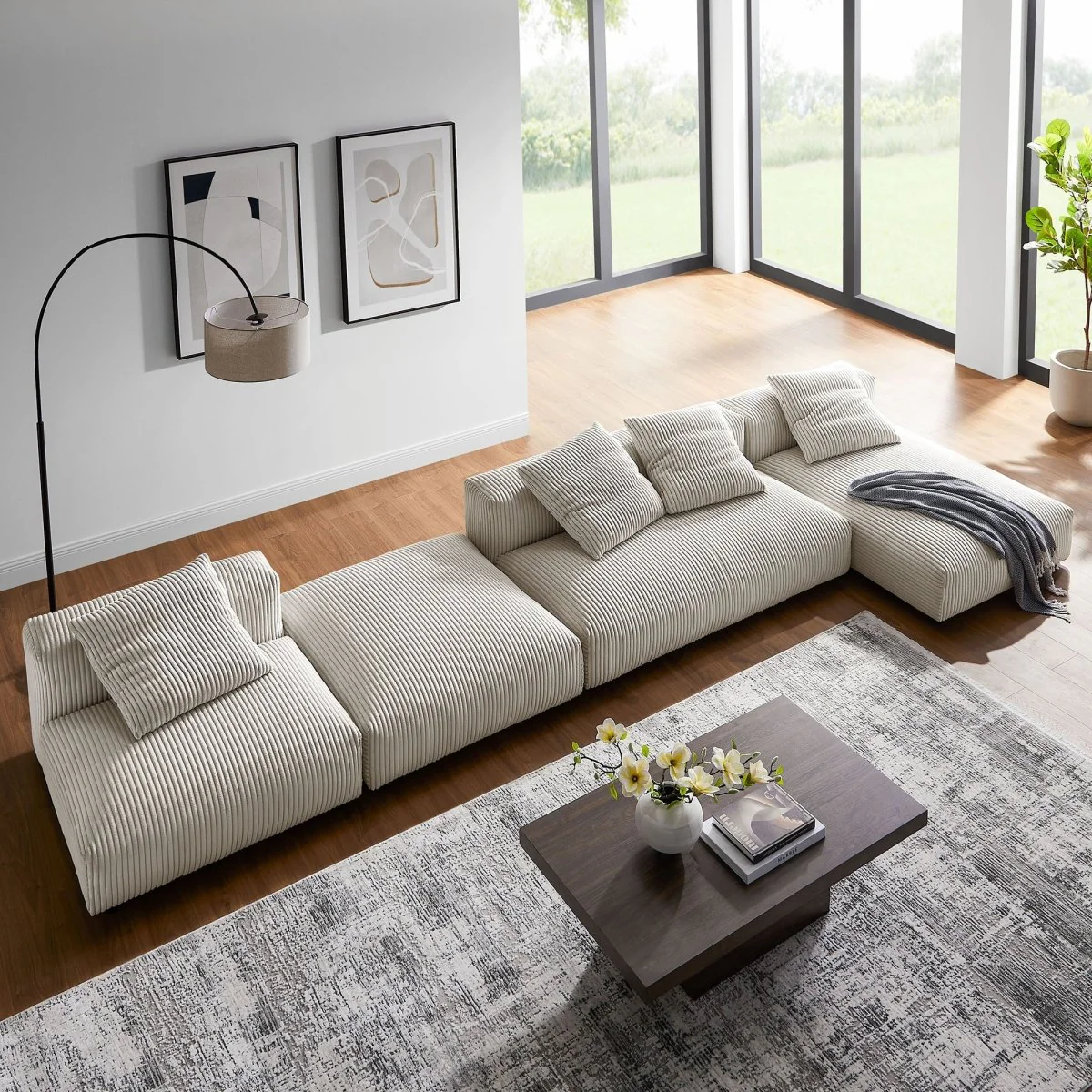 148 Inch 4-Piece Modular Corduroy Sectional Sofa with Ottoman - Image 5