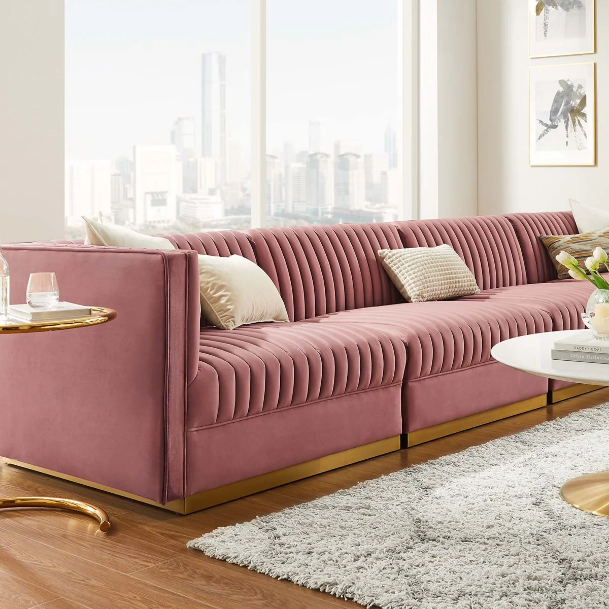 154 Inch Channel Tufted Performance Velvet 4-Seat Modular Sectional - Image 3