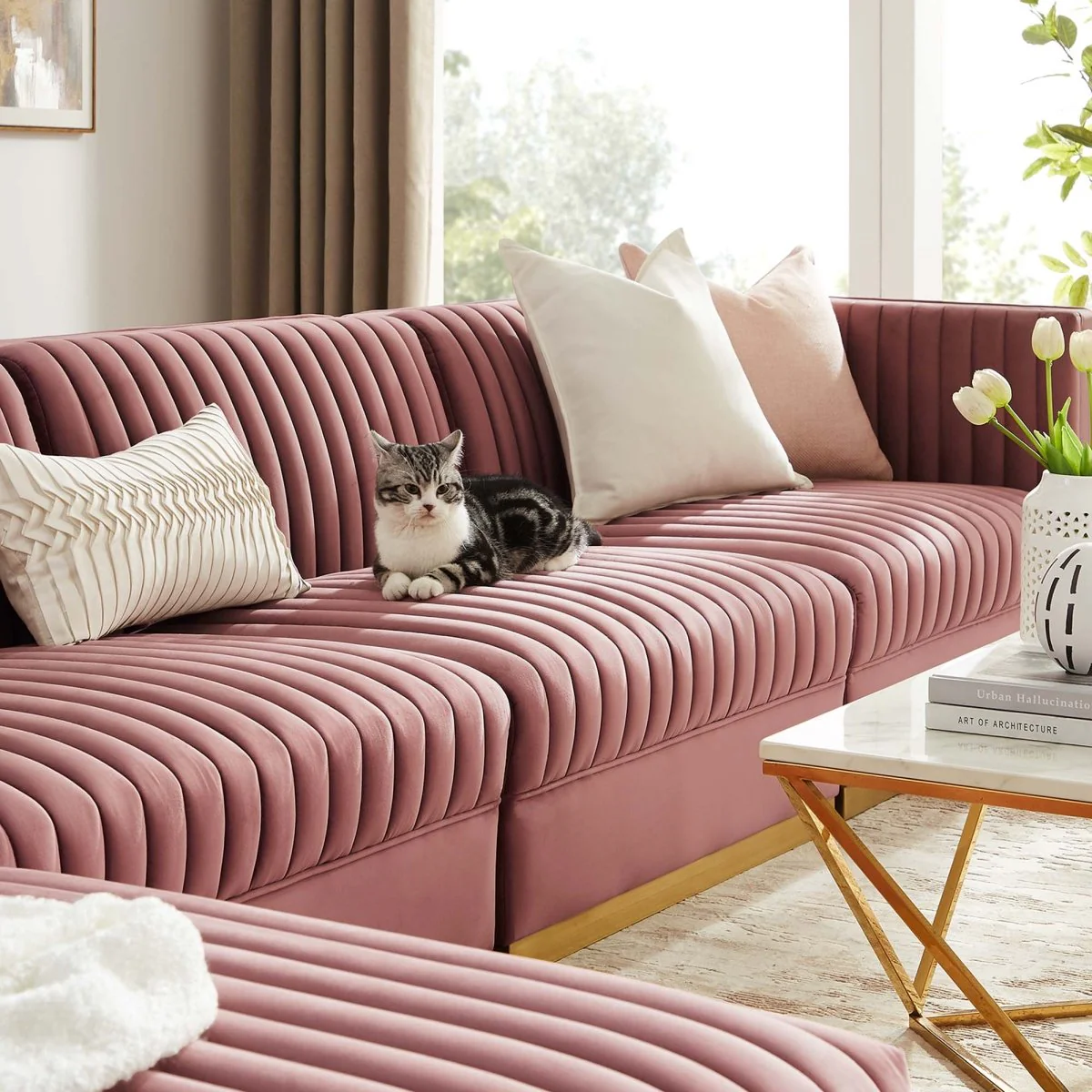 154 Inch Channel Tufted Performance Velvet 5-Piece Modular Sectional - Image 3