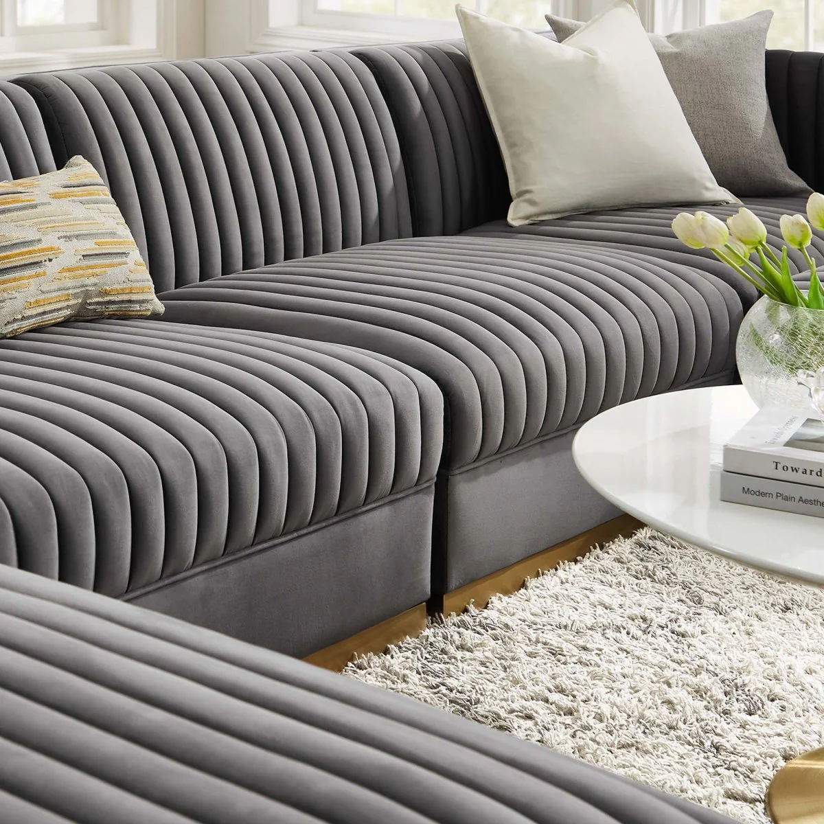 154 Inch Channel Tufted Performance Velvet 6-Piece Modular Sectional - Image 13