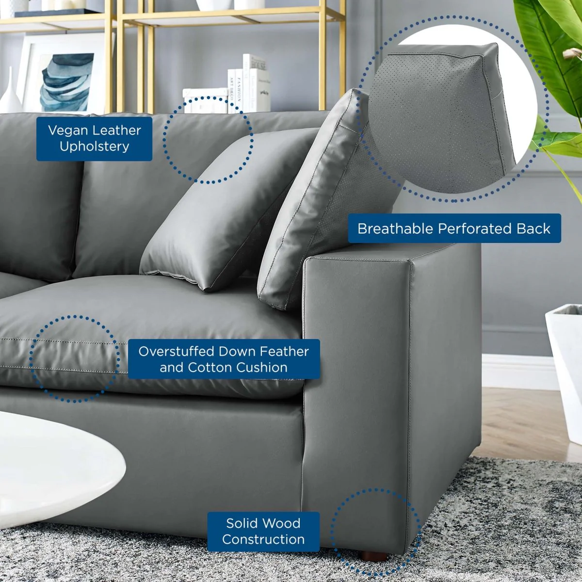 158-Inch Commix Down Filled Overstuffed Vegan Leather 8-Piece Sectional Sofa in Gray - Image 2