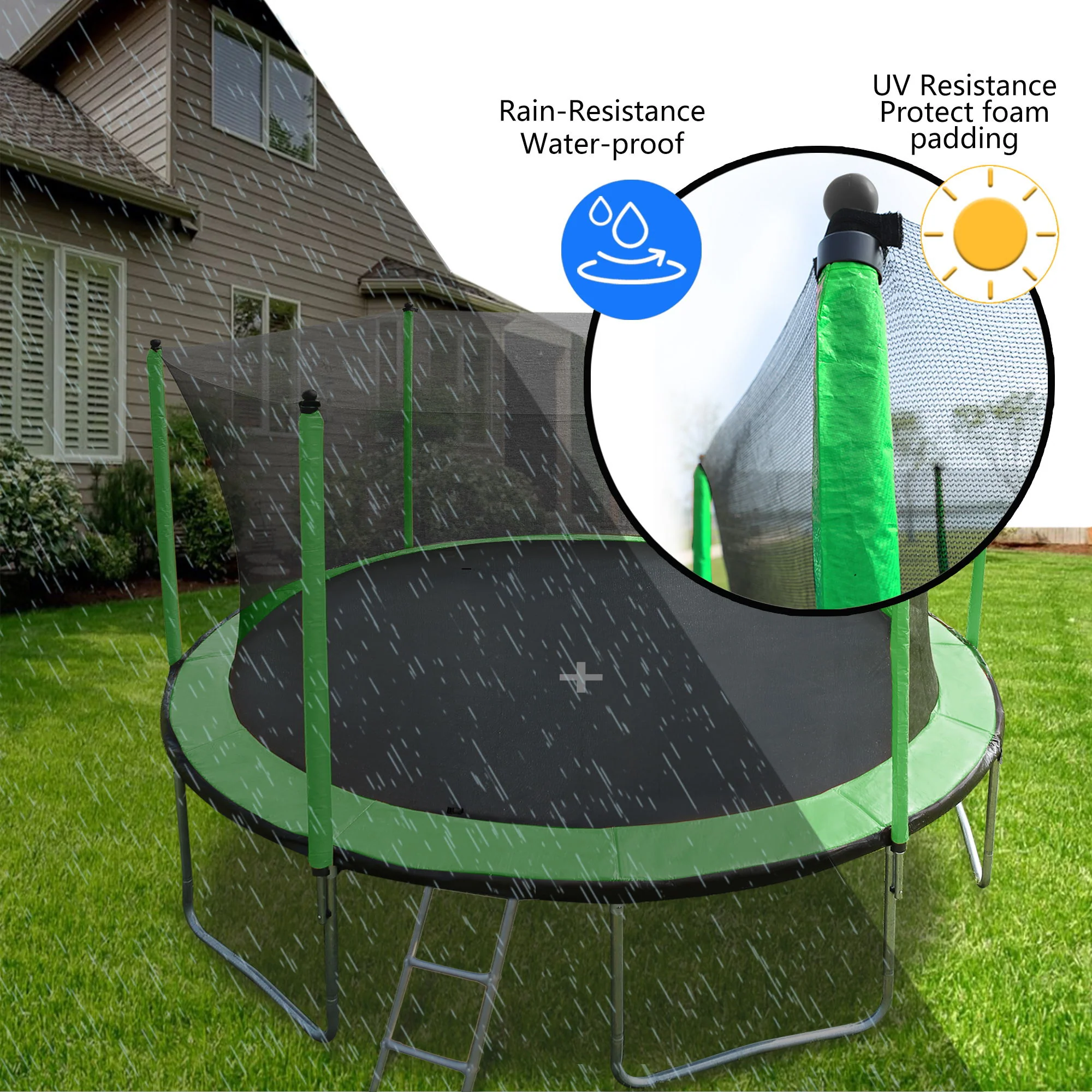 15Ft Trampoline With Basketball Hoop Inflator And Ladder (Inner Safety Enclosure) - Image 17