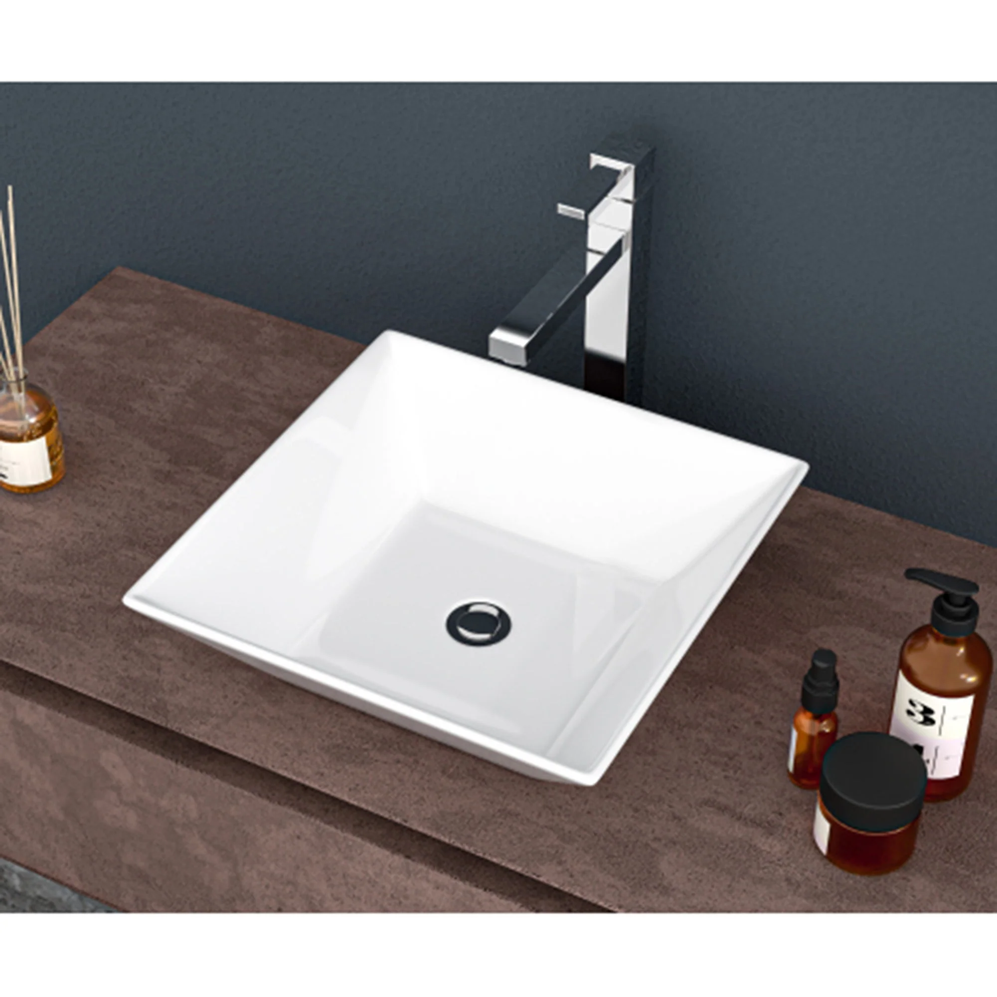 16" 6" Modern European Square Vessel Sink Glossy Porcelain Bathroom Vanity Top Above Counter Ceramic Basin - White - Image 4