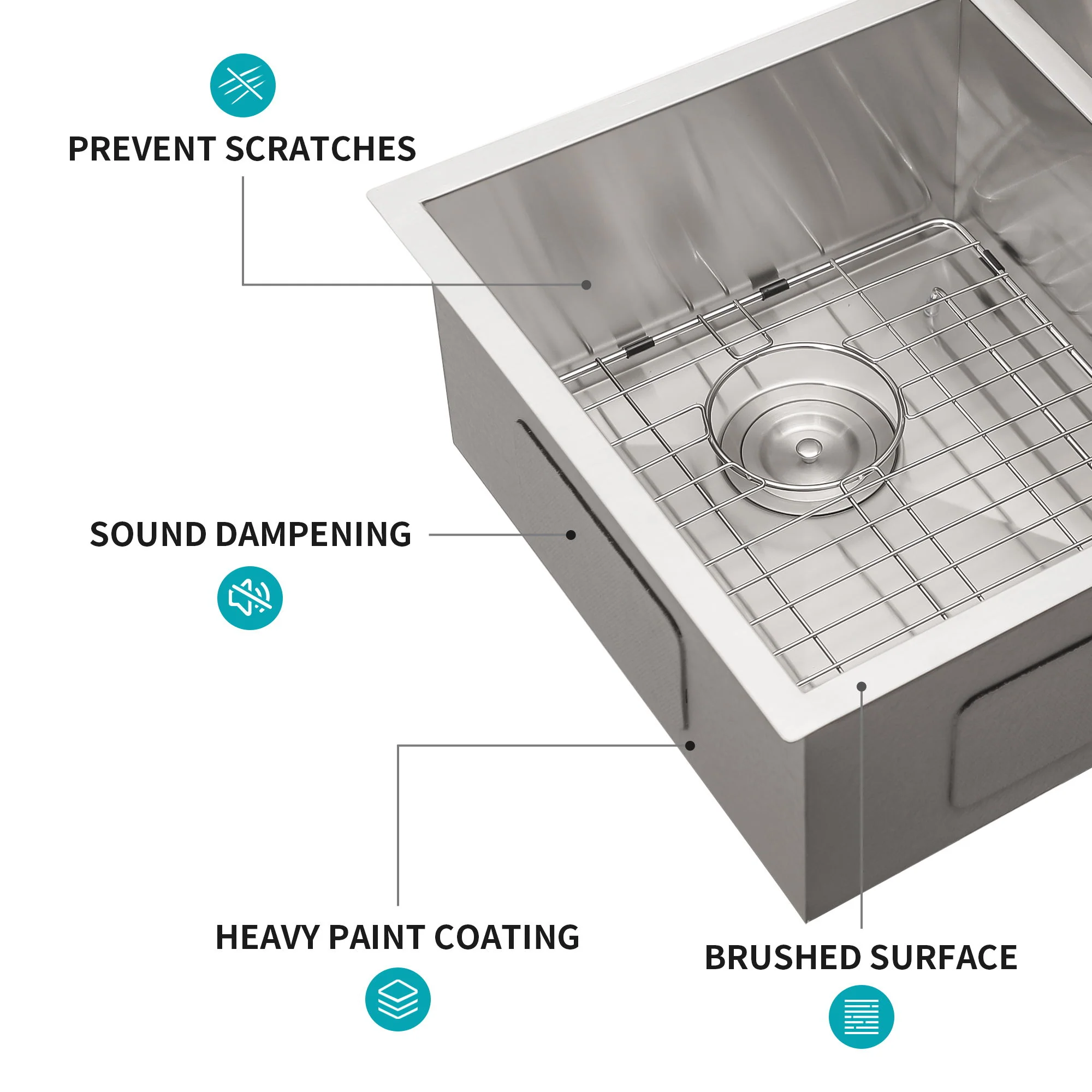 16 Gauge Undermount Double Bowl Kitchen Sink With 9" Deep Bowls - Brushed Nickel - Image 5