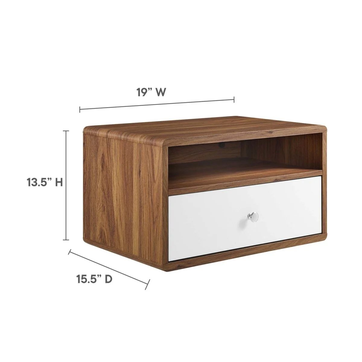 16" Mid Century Wall Mount Nightstand with Shelf - Image 3