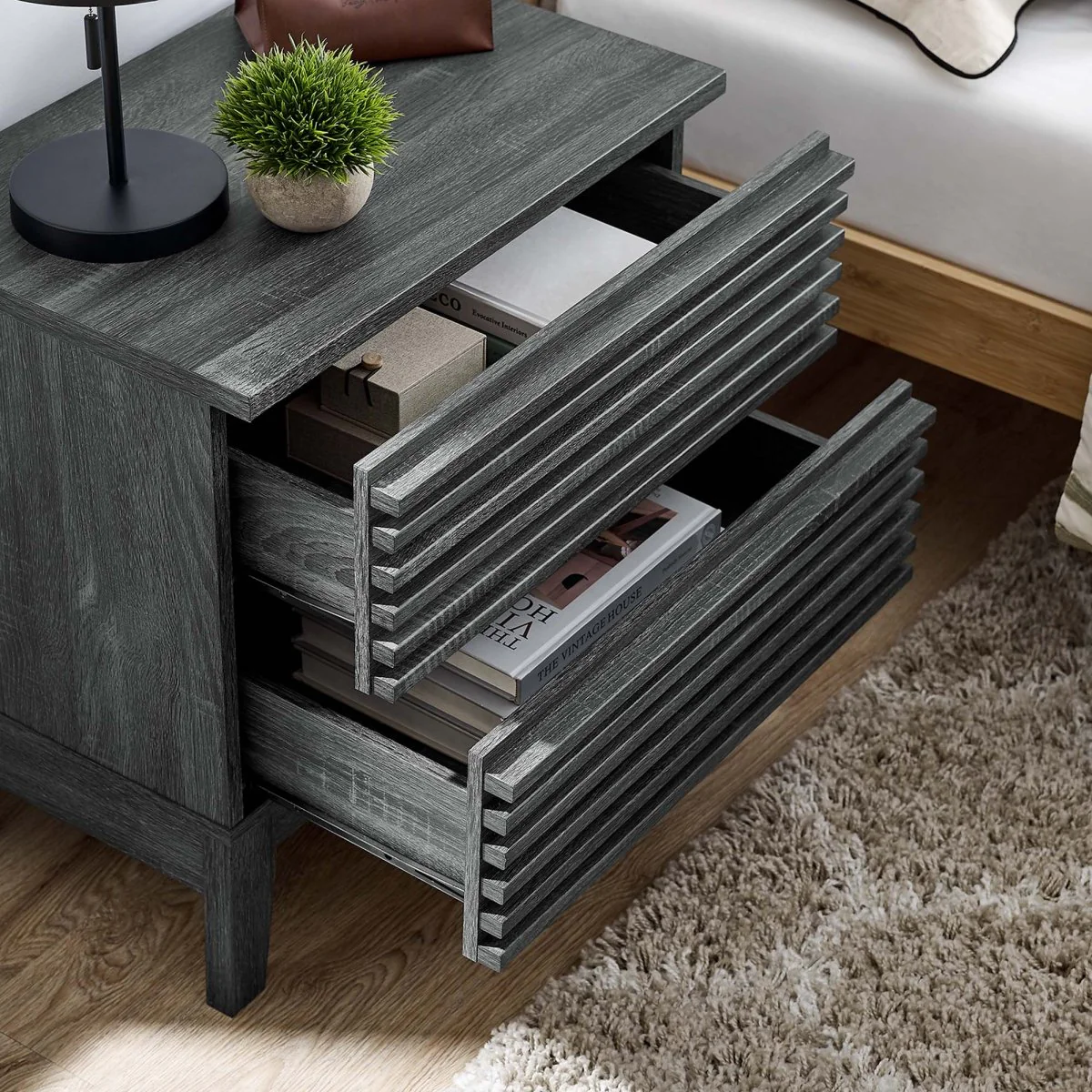 16" Mid Century Wood 2 Drawer Nightstand - Image 2