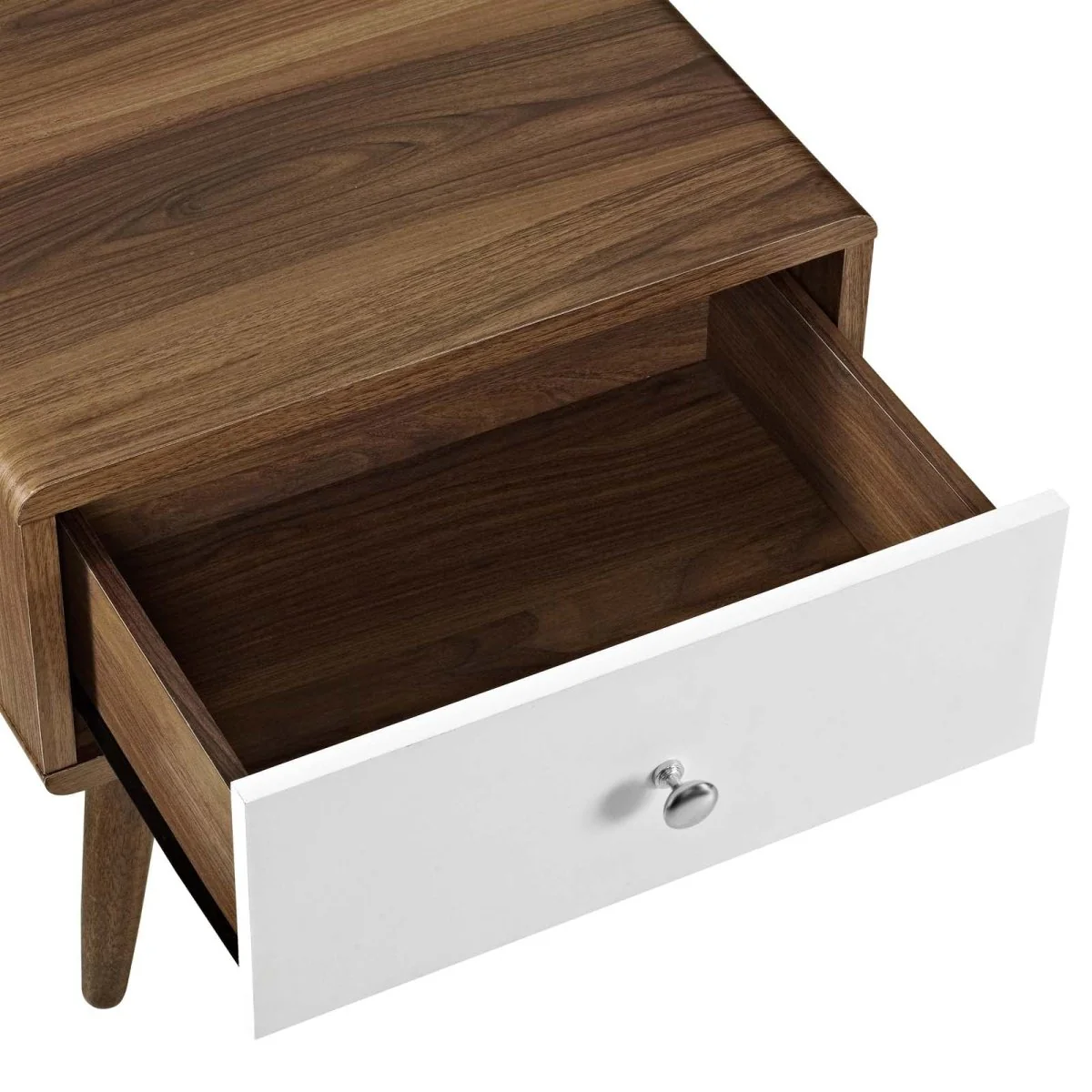 16" Mid Century Wood Nightstand with White Drawer - Image 5