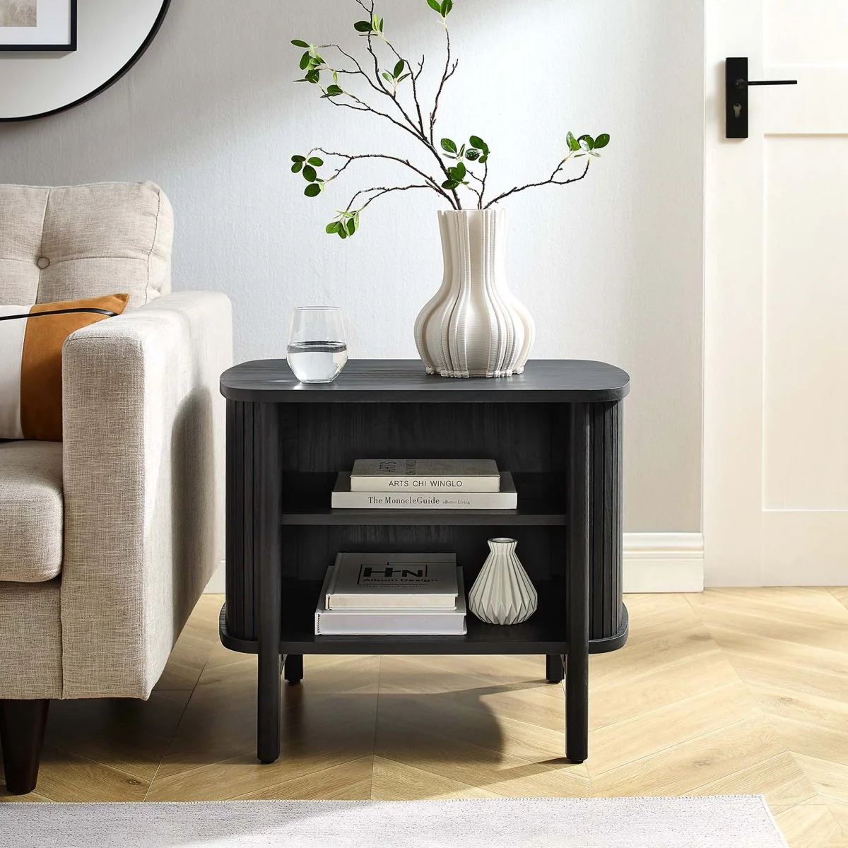 16" Modern Fluted Open Shelf Nightstand - Image 10