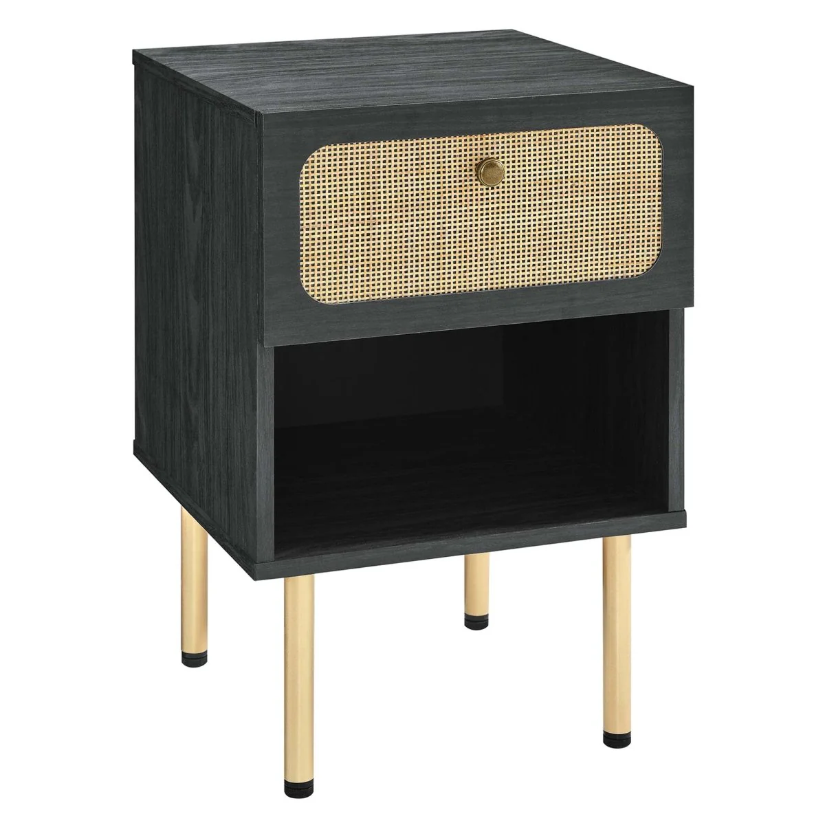 16" Modern Rattan 1 Drawer Nightstand