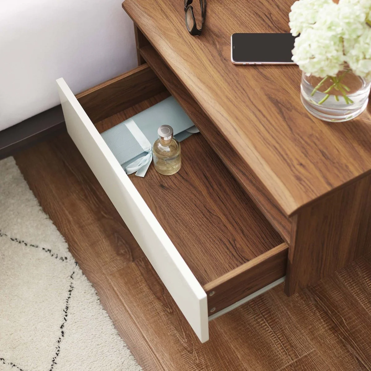 16" Modern Wall Mount Wood Nightstand with Shelf - Image 4