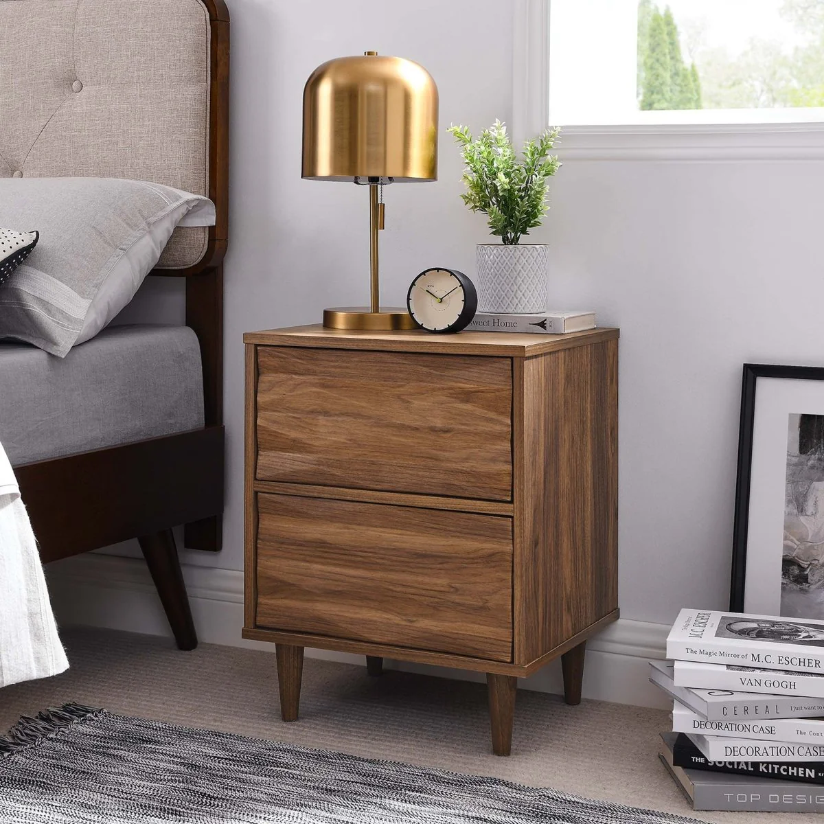 16" Modern Wave Pattern 2 Drawer Nightstand - Image 16