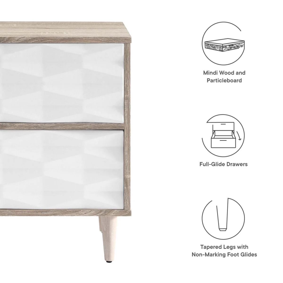 16" Modern Wave Pattern 2 Drawer Nightstand - Image 2