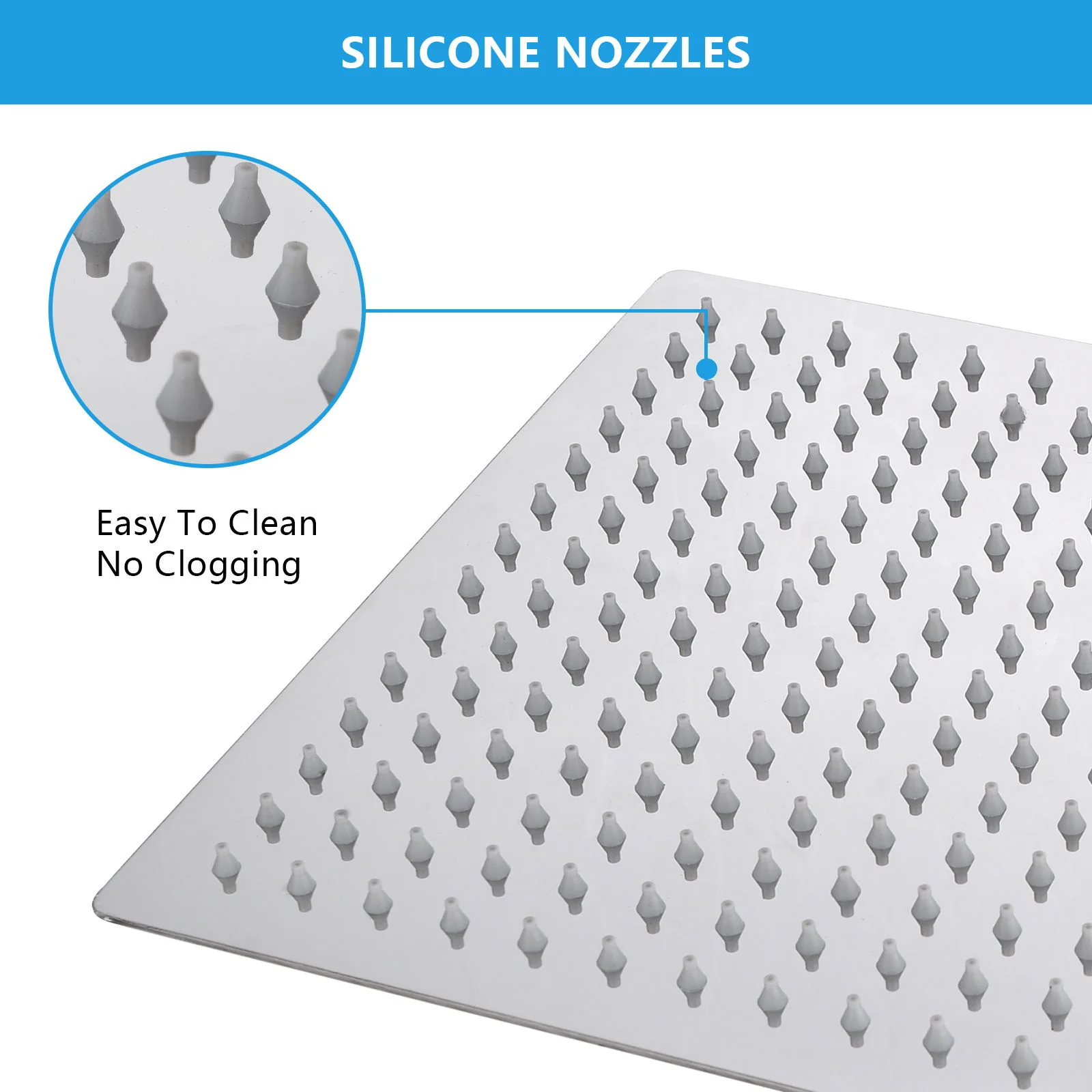 16" Square Rainfall Shower Head Fixed Wall Mount With Full Body Coverage & Self Cleaning Silicone Nozzles - Image 12