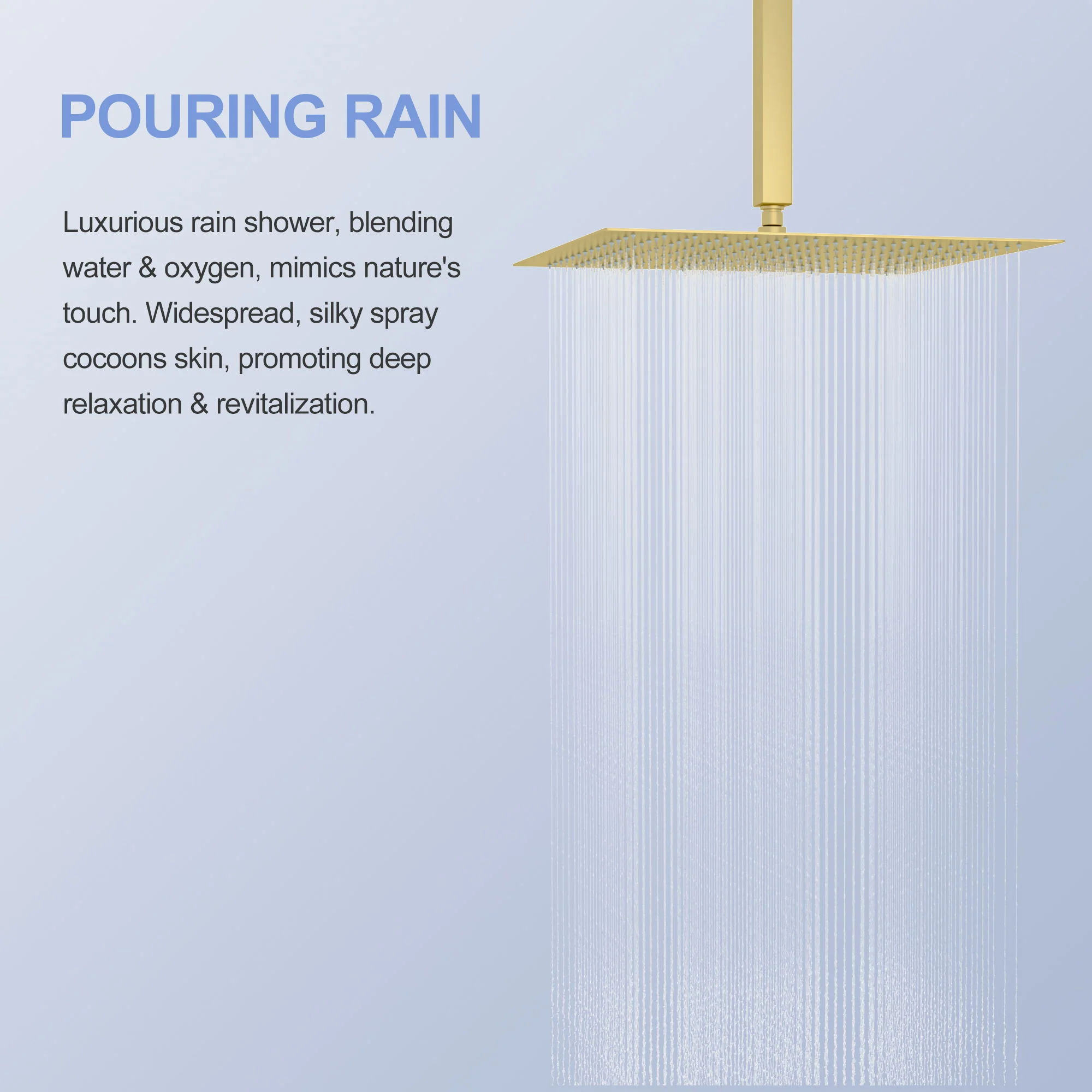 16" Square Rainfall Shower Head Fixed Wall Mount With Full Body Coverage & Self Cleaning Silicone Nozzles - Image 17