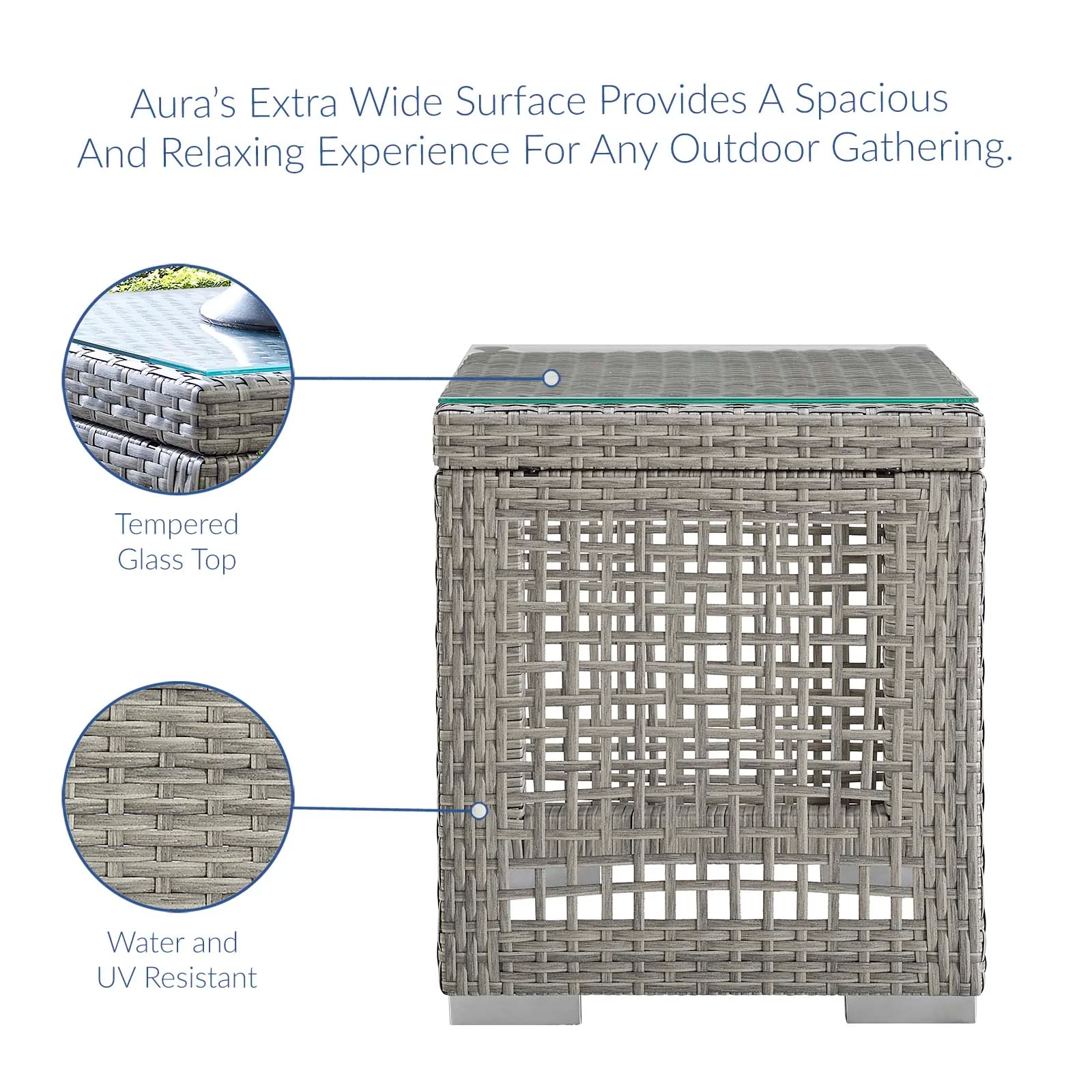 18" Gray Wicker Rattan Outdoor Patio Side Table - Image 3