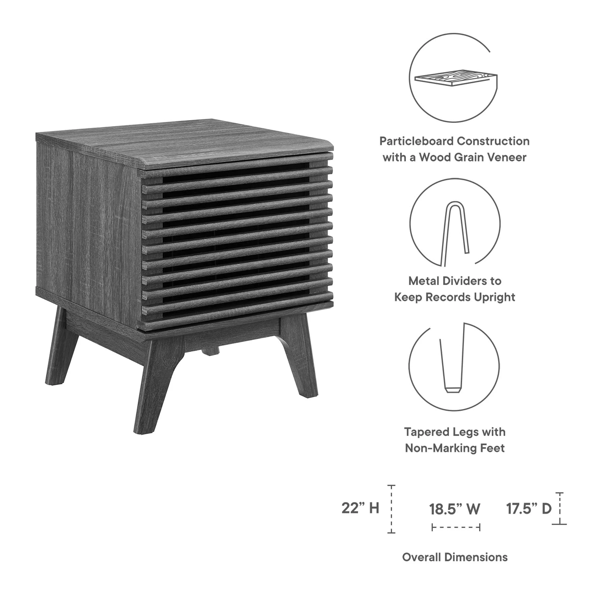 19 Inch Vinyl Record Display Stand with Hinged Slatted Door and Metal Dividers - Image 2