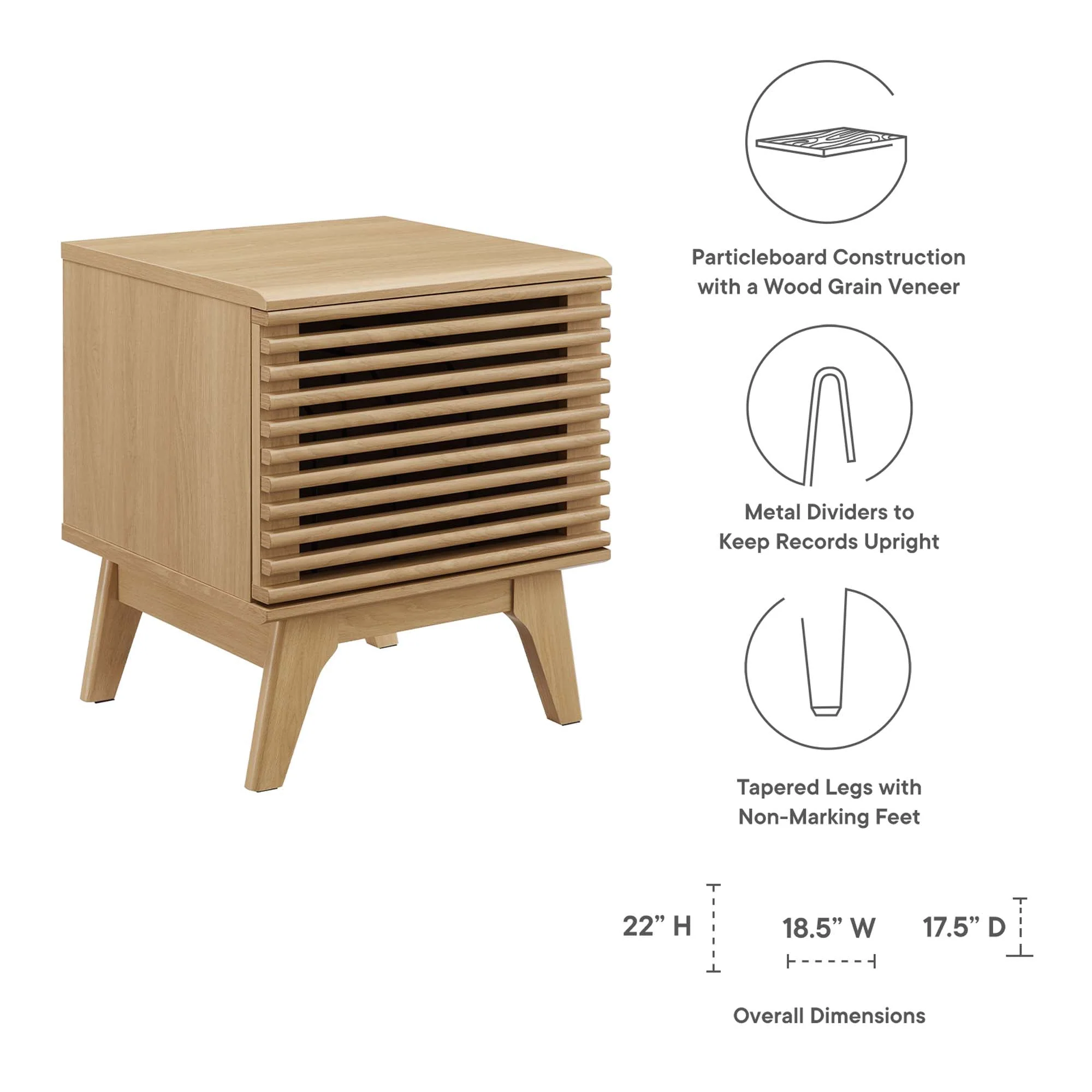 19 Inch Vinyl Record Display Stand with Hinged Slatted Door and Metal Dividers - Image 8