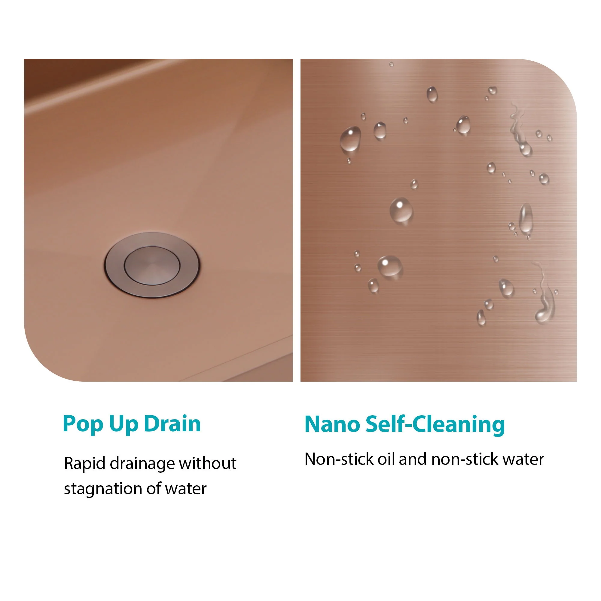 19" X 15" Stainless Steel Bathroom Sink With Pop Up Drain, Nano Surface - Rose Gold - Image 9