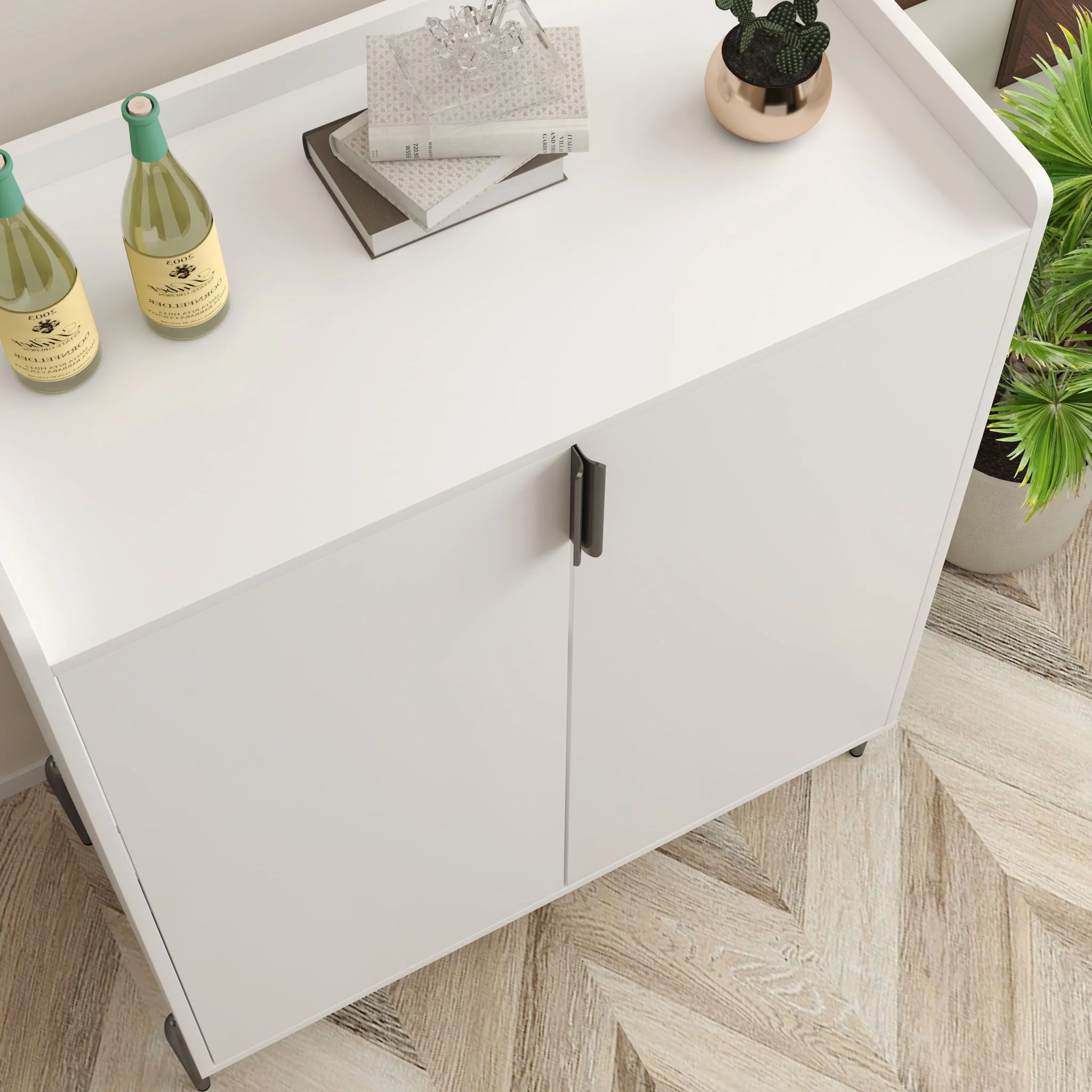 2 Door Wine Bar Cabinet With Adjustable Shelf, Soft-Closing Hinges, And High Feet - White - Image 8