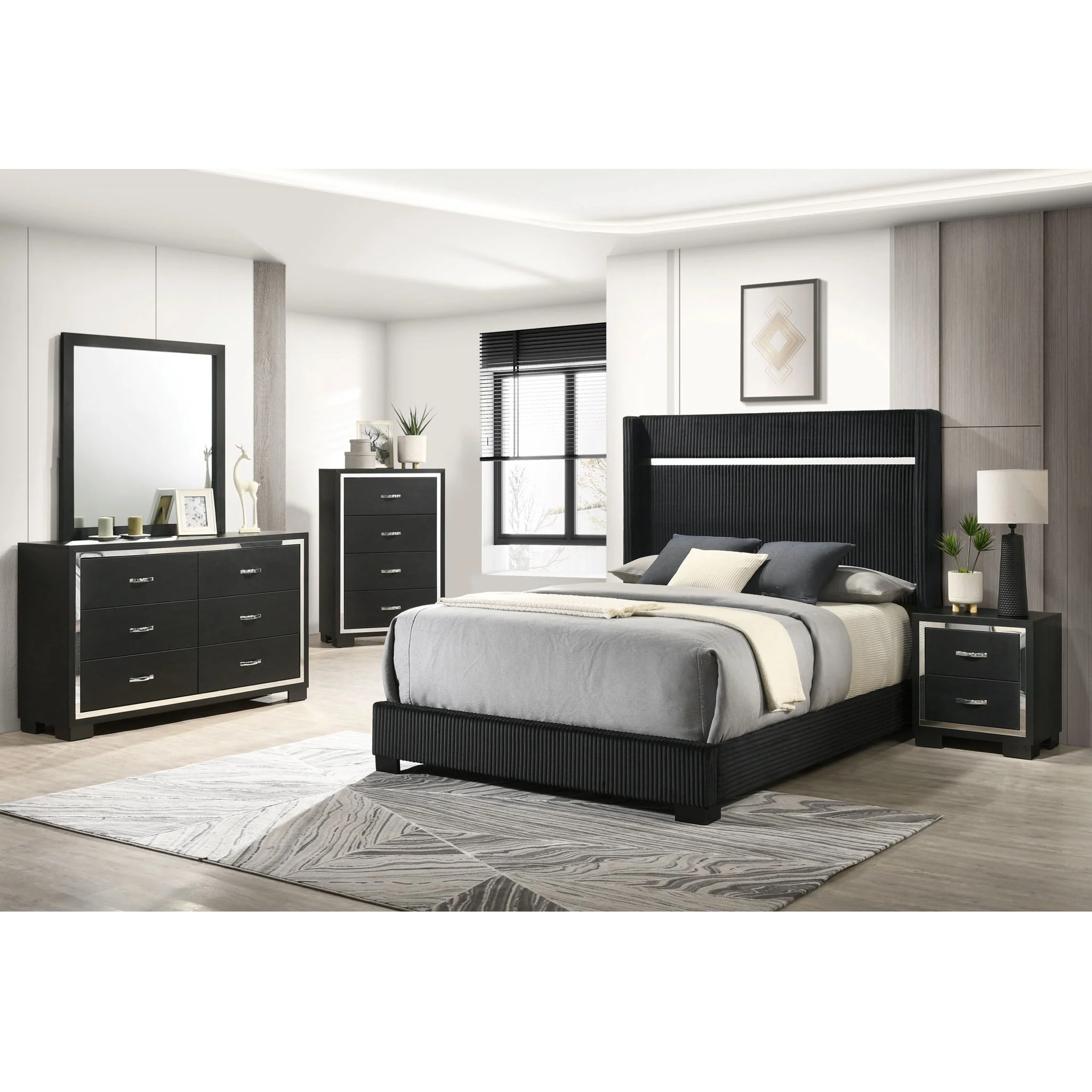2 Drawer Bedroom Nightstand With Handles - Black - Image 2