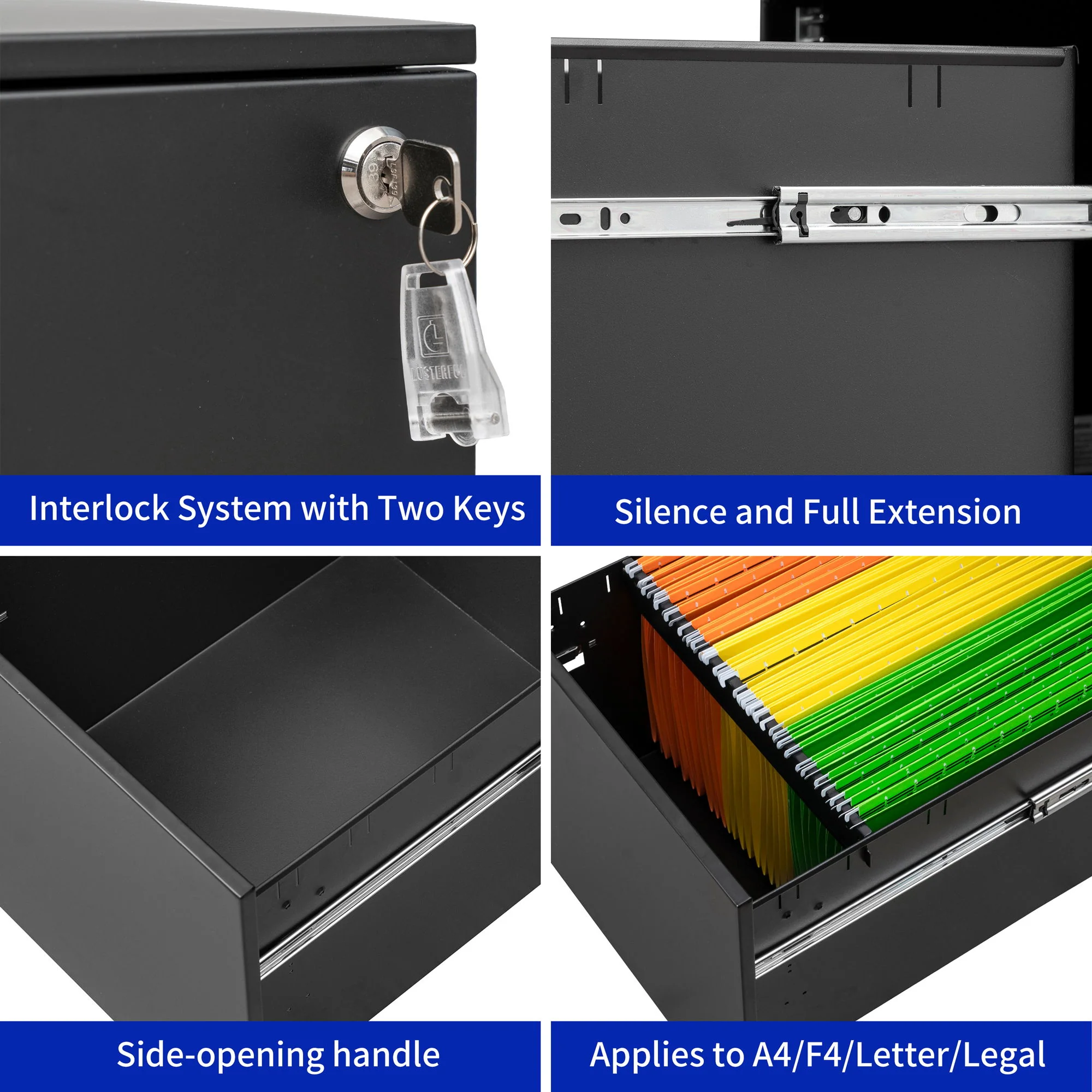 2 Drawer Mobile File Cabinet With Lock Steel File Cabinet For Legal / Letter / A4 / F4 Size / Home / Office Design - Image 3