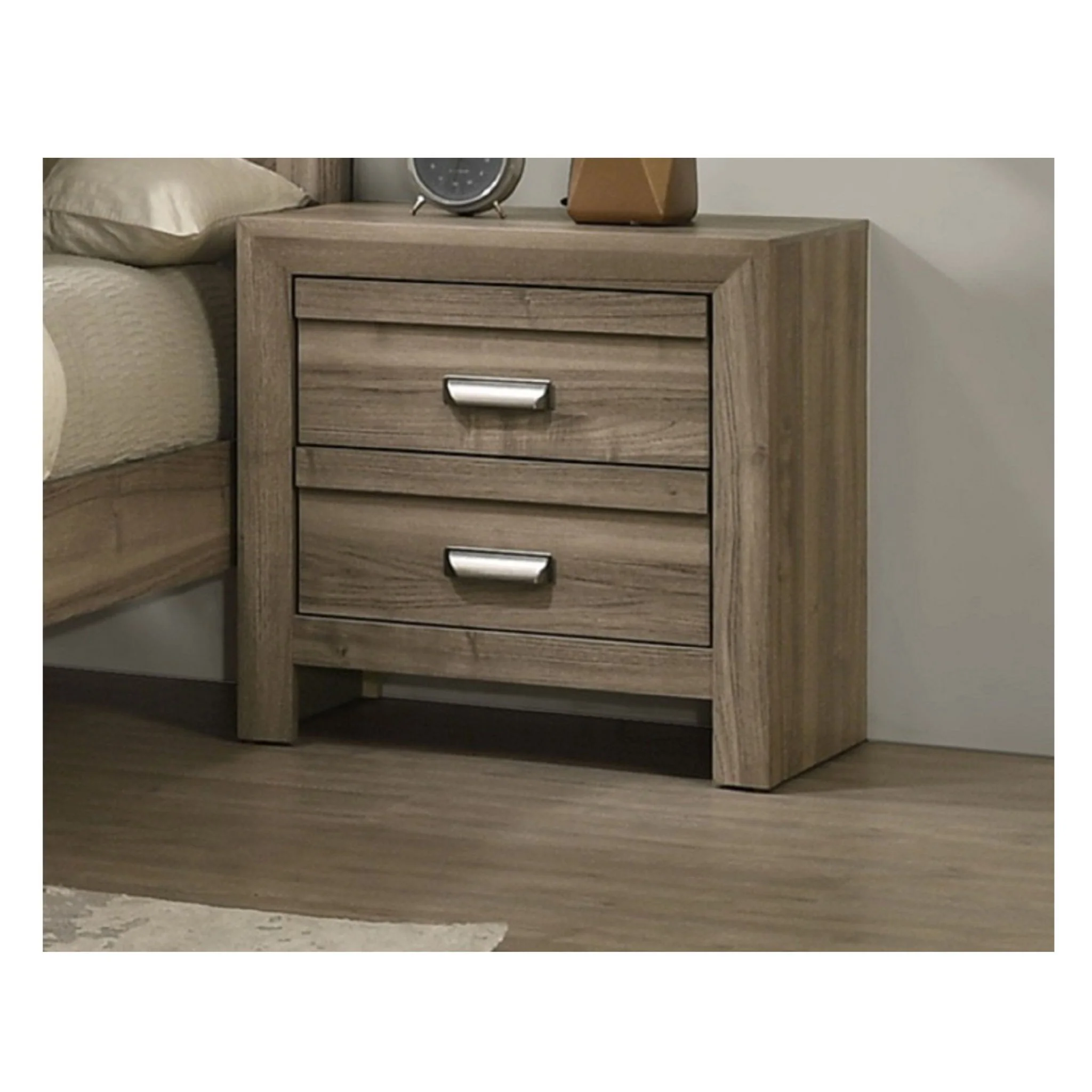 2 Drawer Nightstand With Pulls, Bedroom Furniture - Light Brown - Image 2