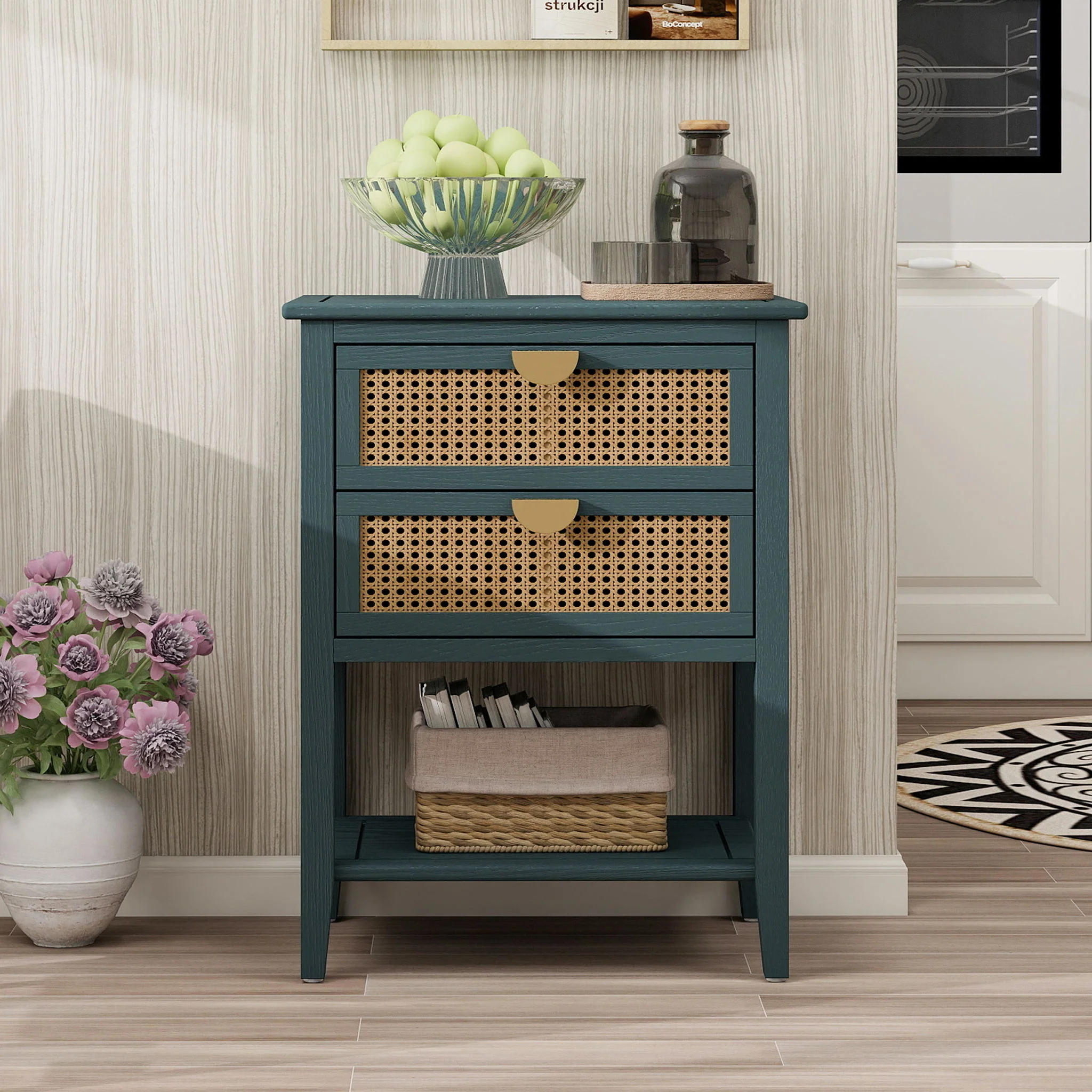 2 Drawer Side Table, Natural Rattan - Image 8