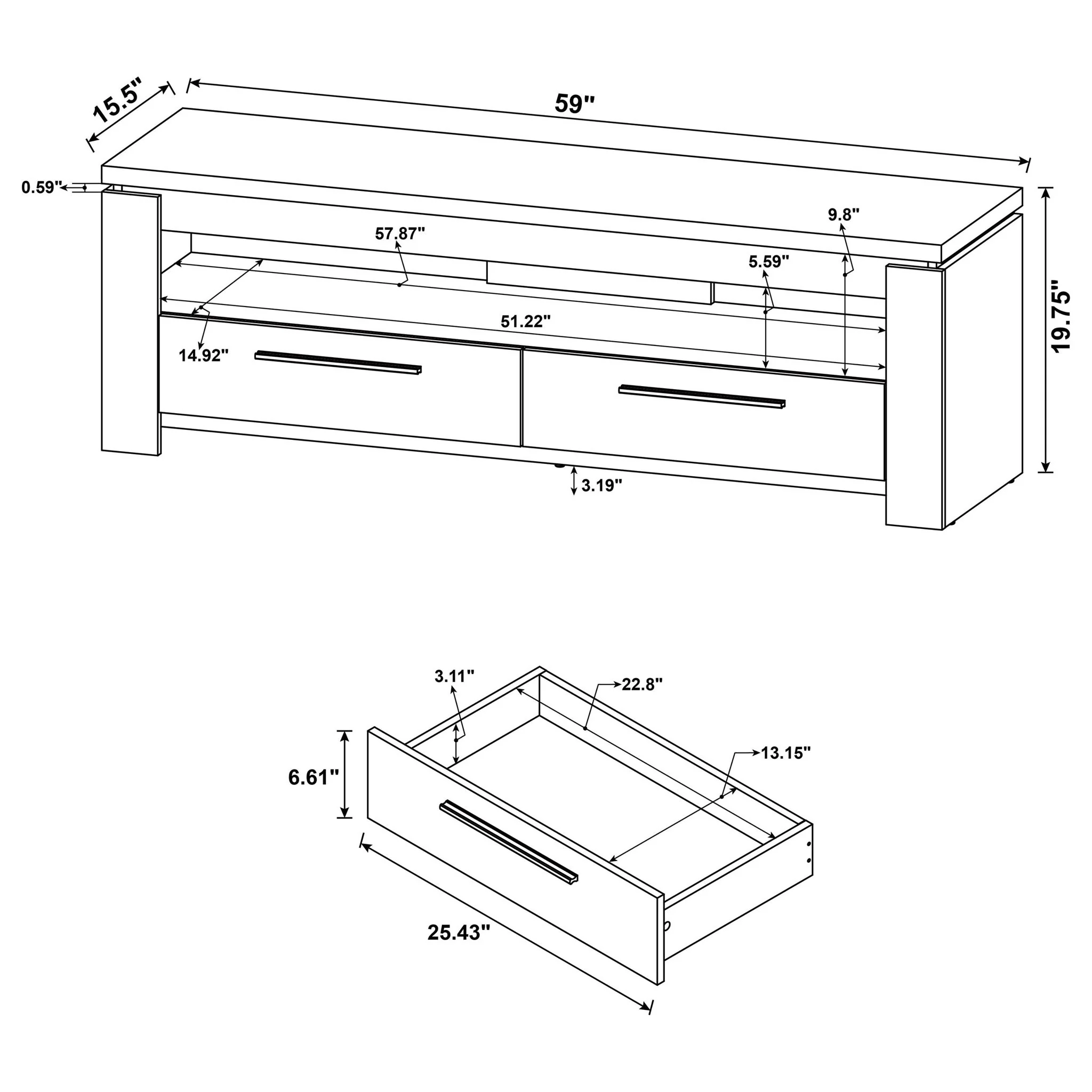 2 Drawer TV Console With Floating Top - Gray - Image 6