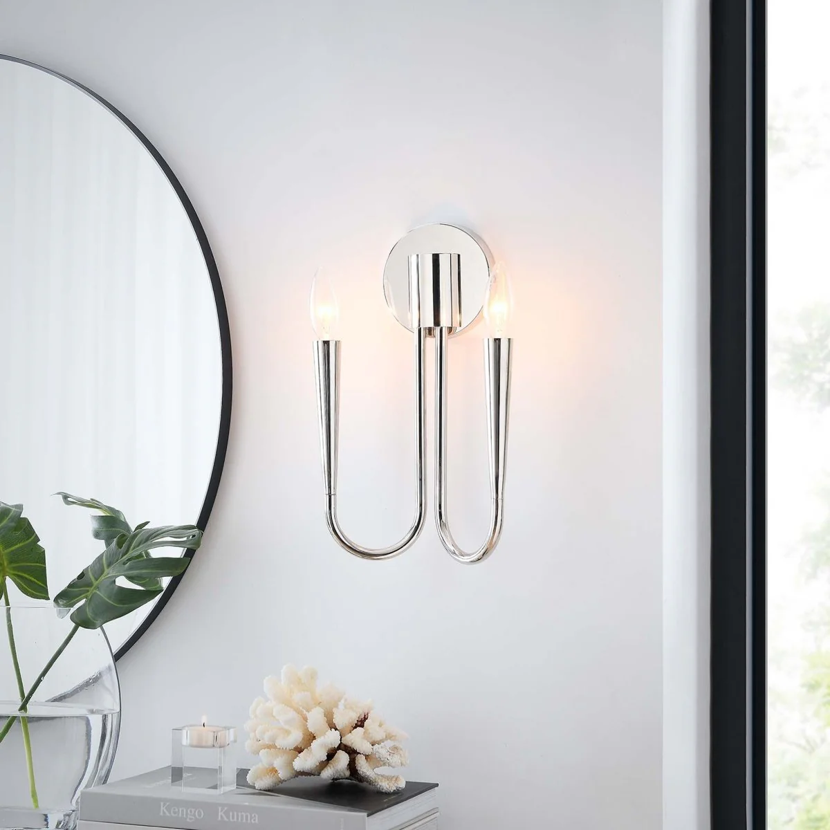 2-Light Double Arm Wall Sconce — Decorative Wall Lighting Fixture for Hallway, Bathroom - Image 2
