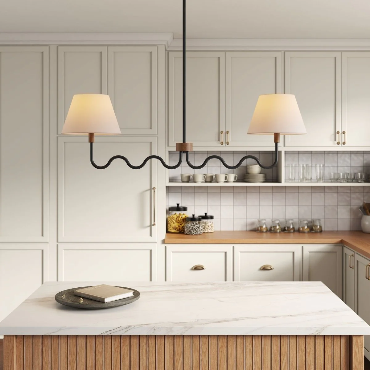 2-Light Sunlit Squiggle Pendant with Wood Accent Ceiling Light Fixture for Home - Image 6
