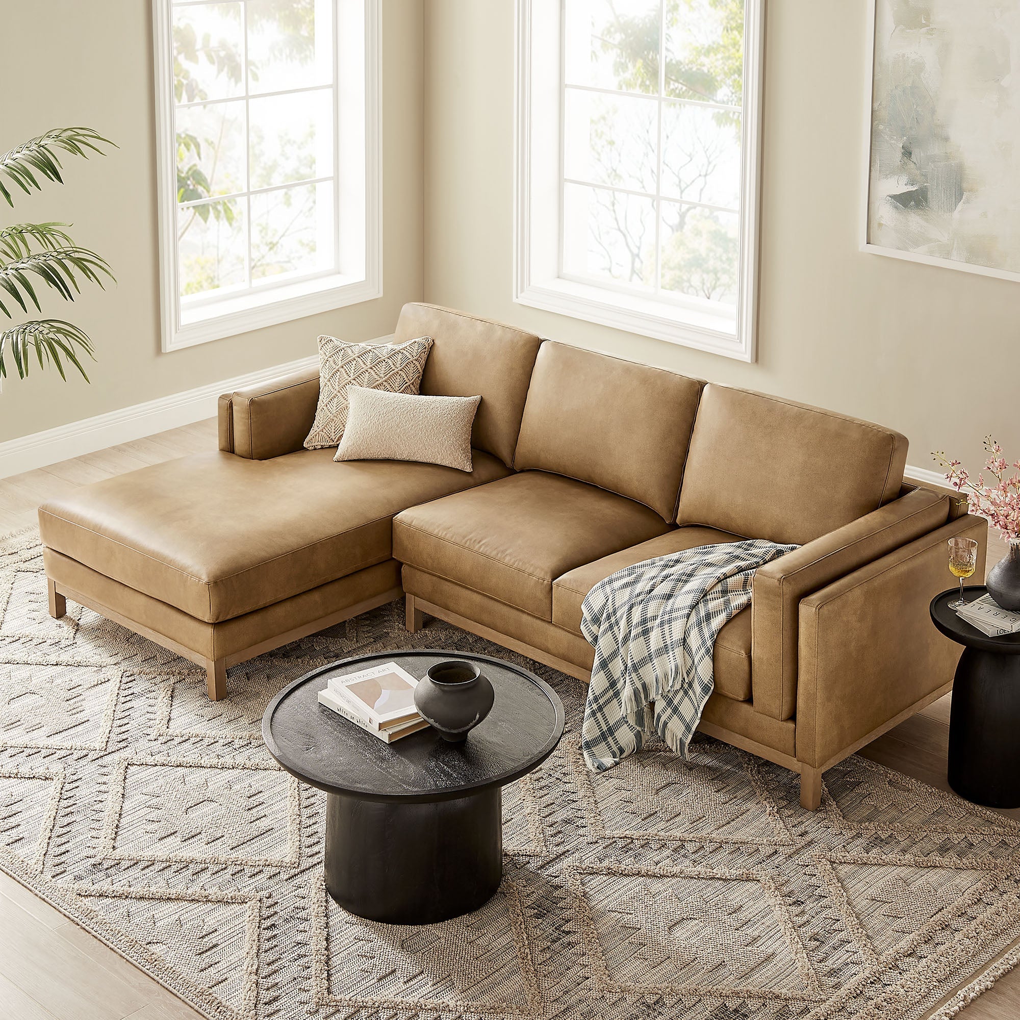 2 Piece 102" Left-Facing Vegan Leather Sectional Sofa with Chaise - Image 4
