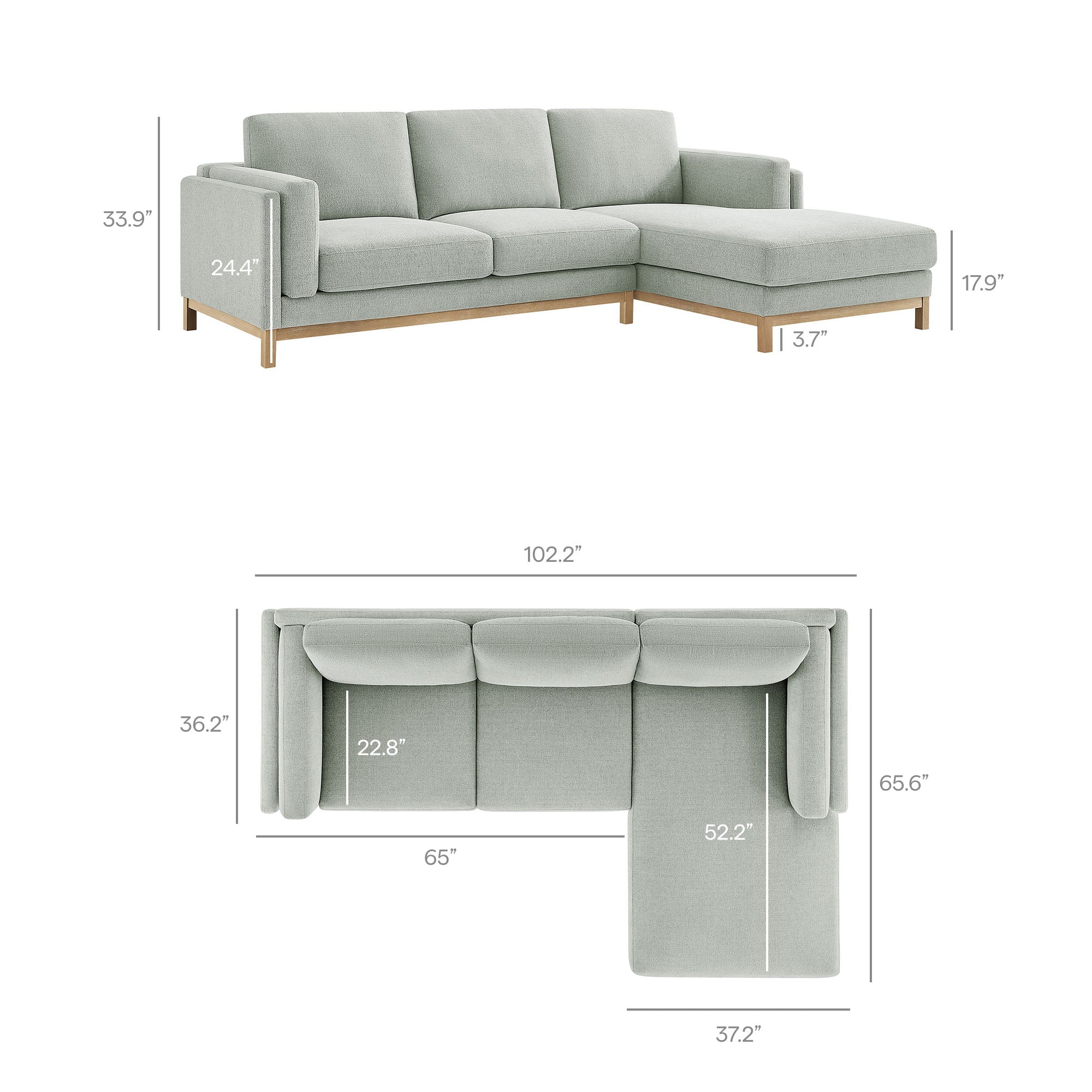 2 Piece 102" Right-Facing Fabric Sectional Sofa with Chaise - Image 15