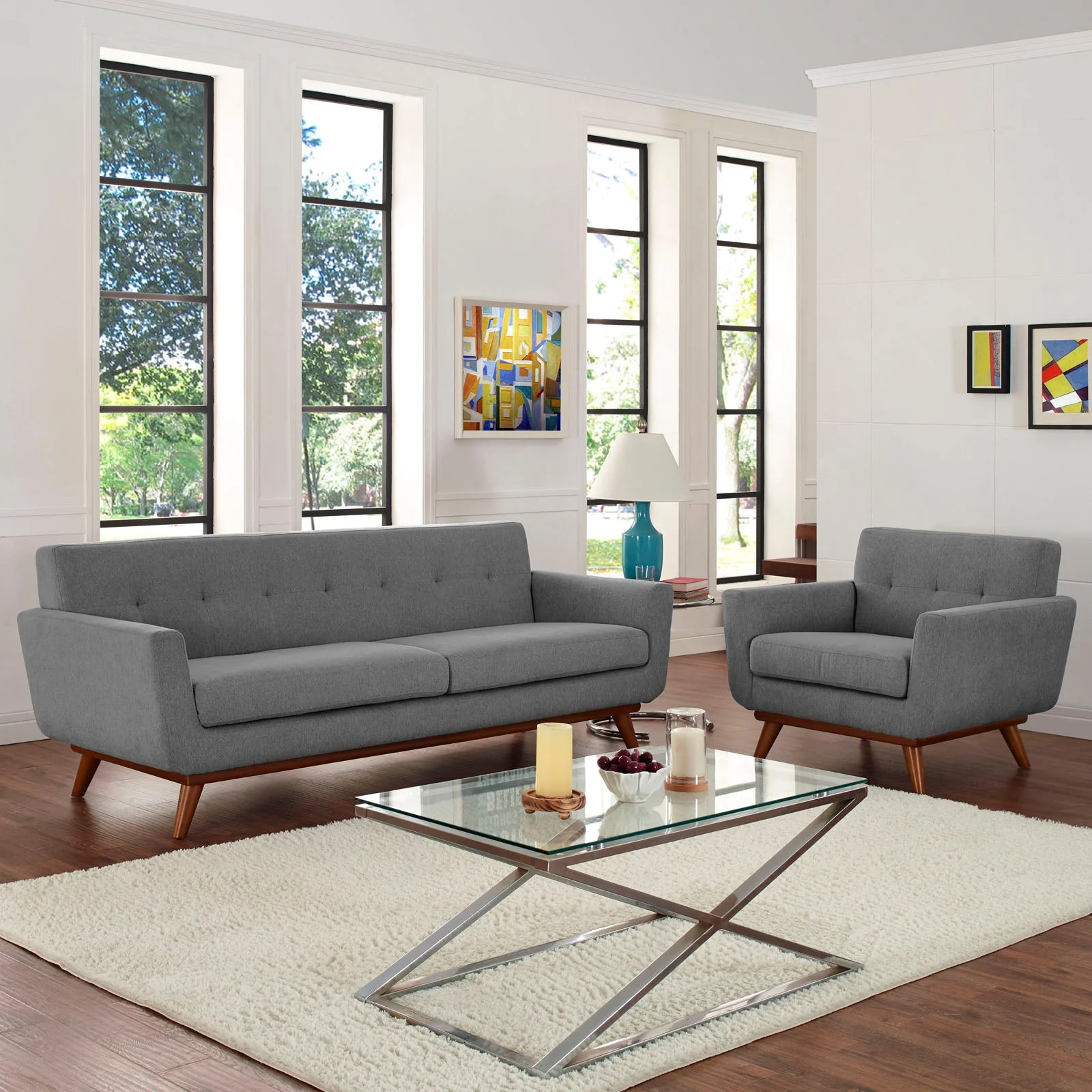 2 Piece 123" Gently Sloping Curved Upholstered Armchair and Sofa Set - Image 24