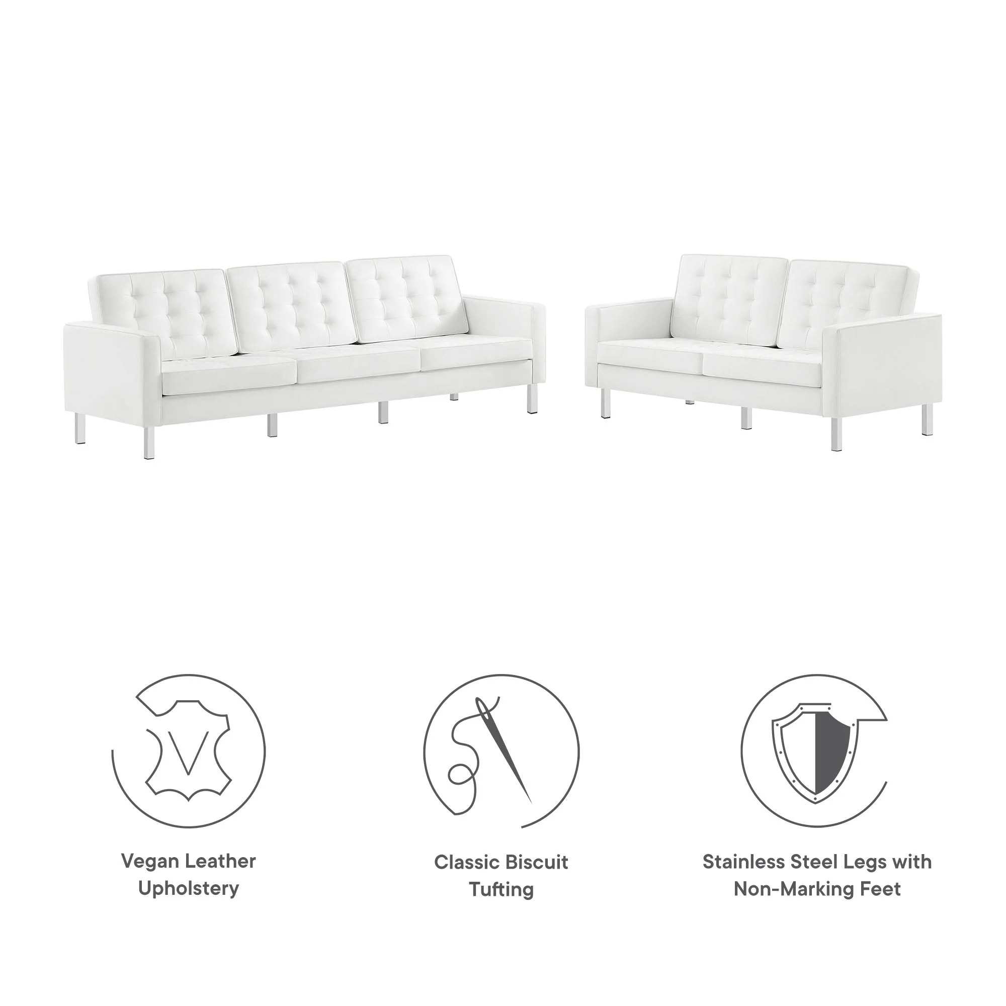 2 Piece 123" Tufted Vegan Leather Sofa and Loveseat Set - Image 10