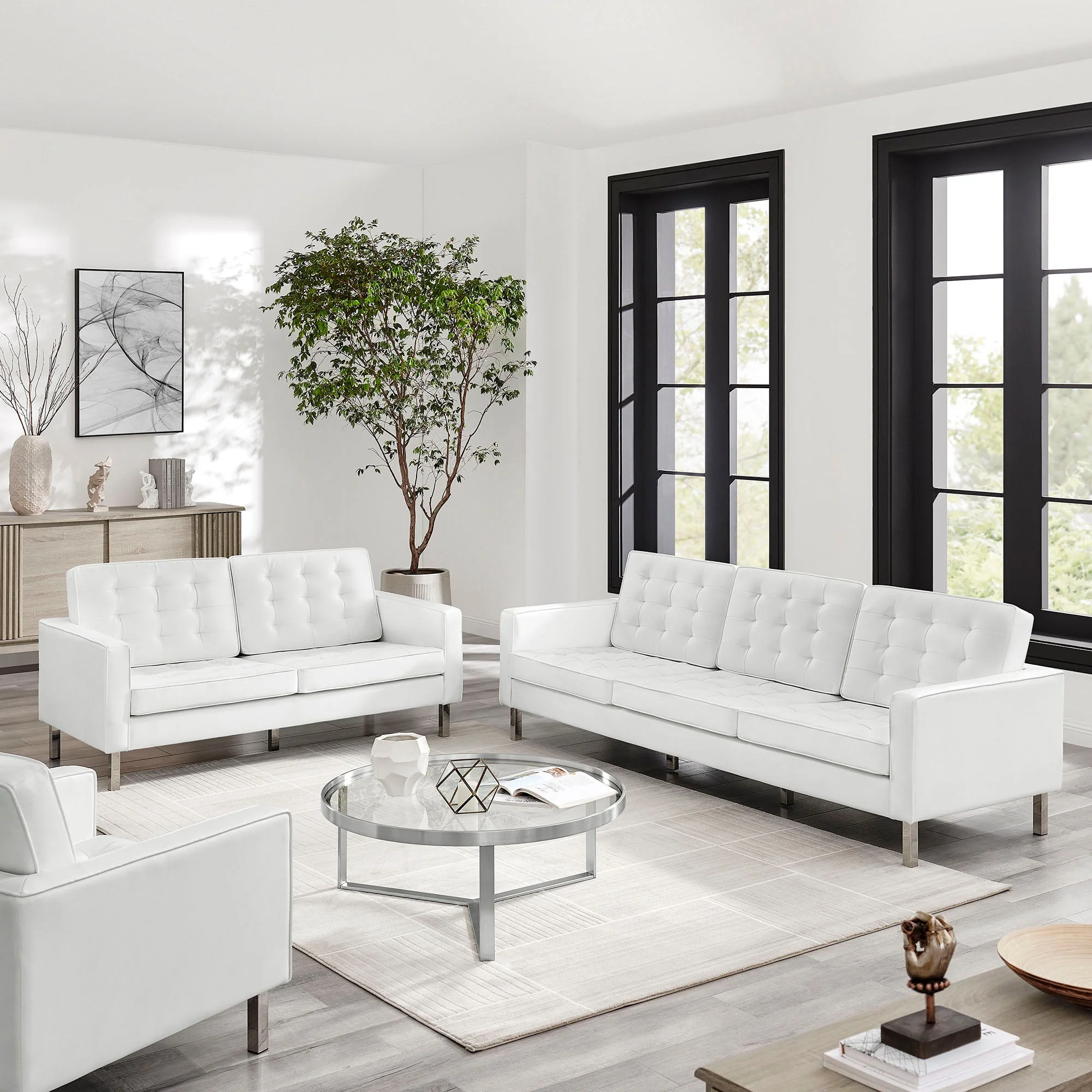 2 Piece 123" Tufted Vegan Leather Sofa and Loveseat Set - Image 13