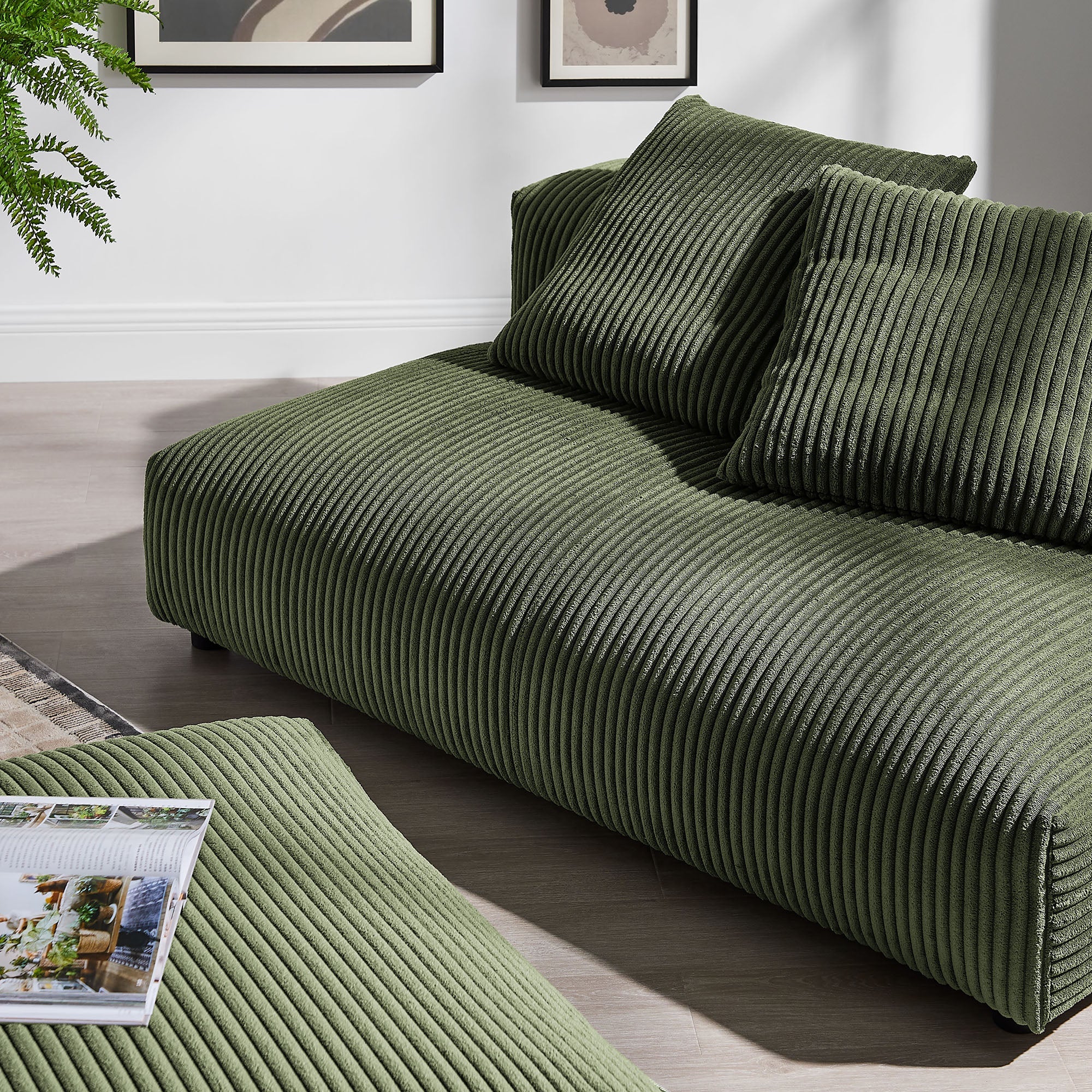 2 Piece 91" Modular Corduroy Upholstered Armless Loveseat and Ottoman Set - Image 9