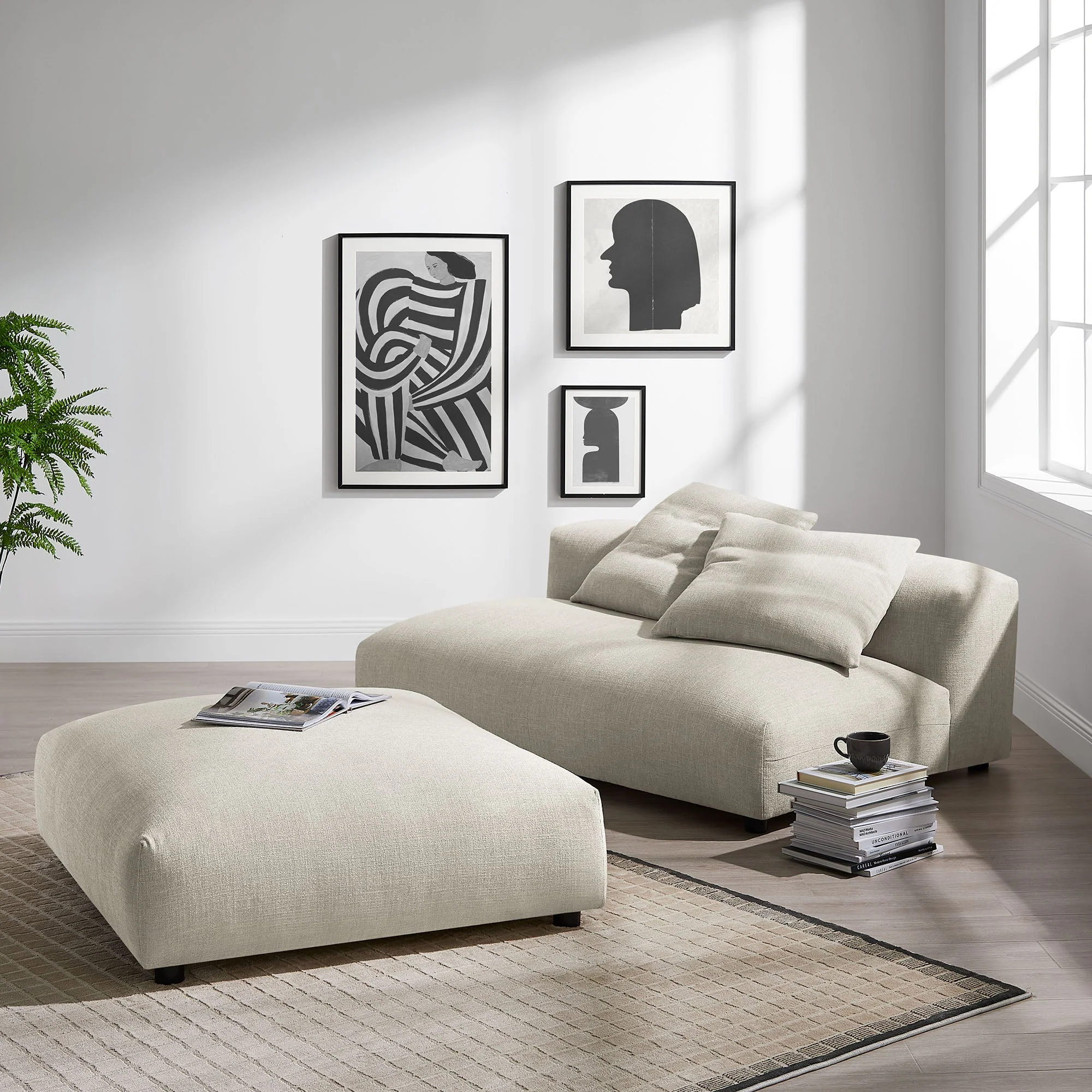 2 Piece 91" Modular Upholstered Fabric Armless Loveseat and Ottoman Set - Image 12