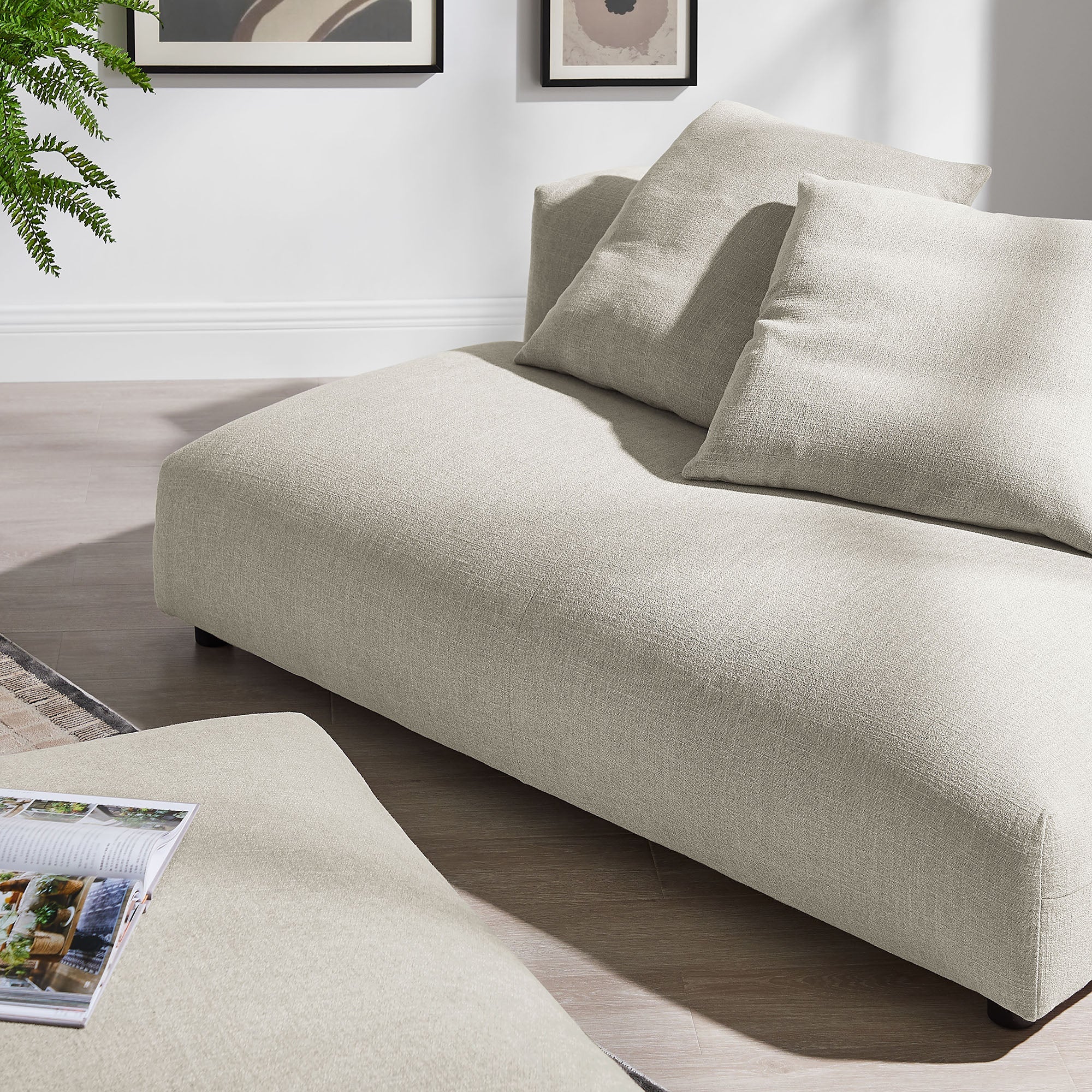 2 Piece 91" Modular Upholstered Fabric Armless Loveseat and Ottoman Set - Image 9
