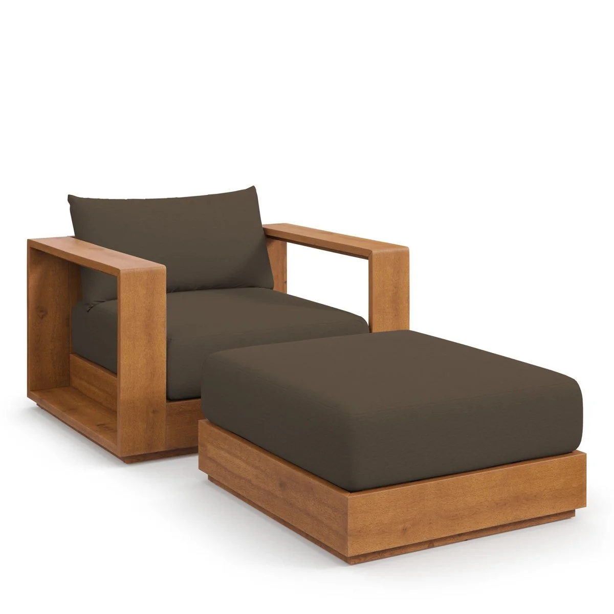 2-Piece Acacia Wood Outdoor Patio Armchair and Ottoman Set for Garden and Deck Seating - Image 9