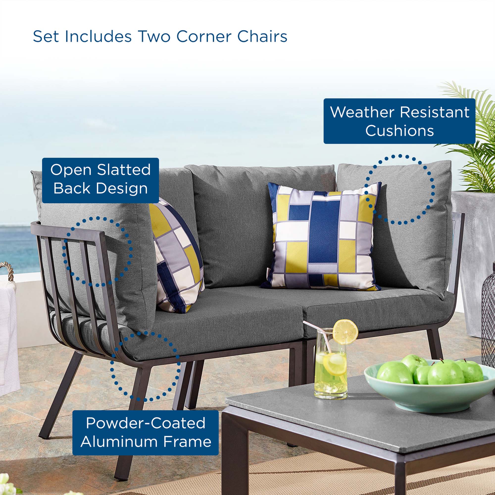 2-Piece Aluminum Patio Loveseat with Cushions, Weather-Resistant Outdoor Seating Set - Image 35