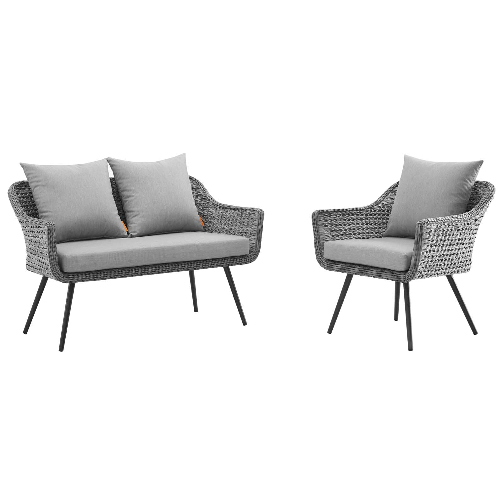 2-Piece Gray Wicker Outdoor Patio Loveseat and Armchair Set