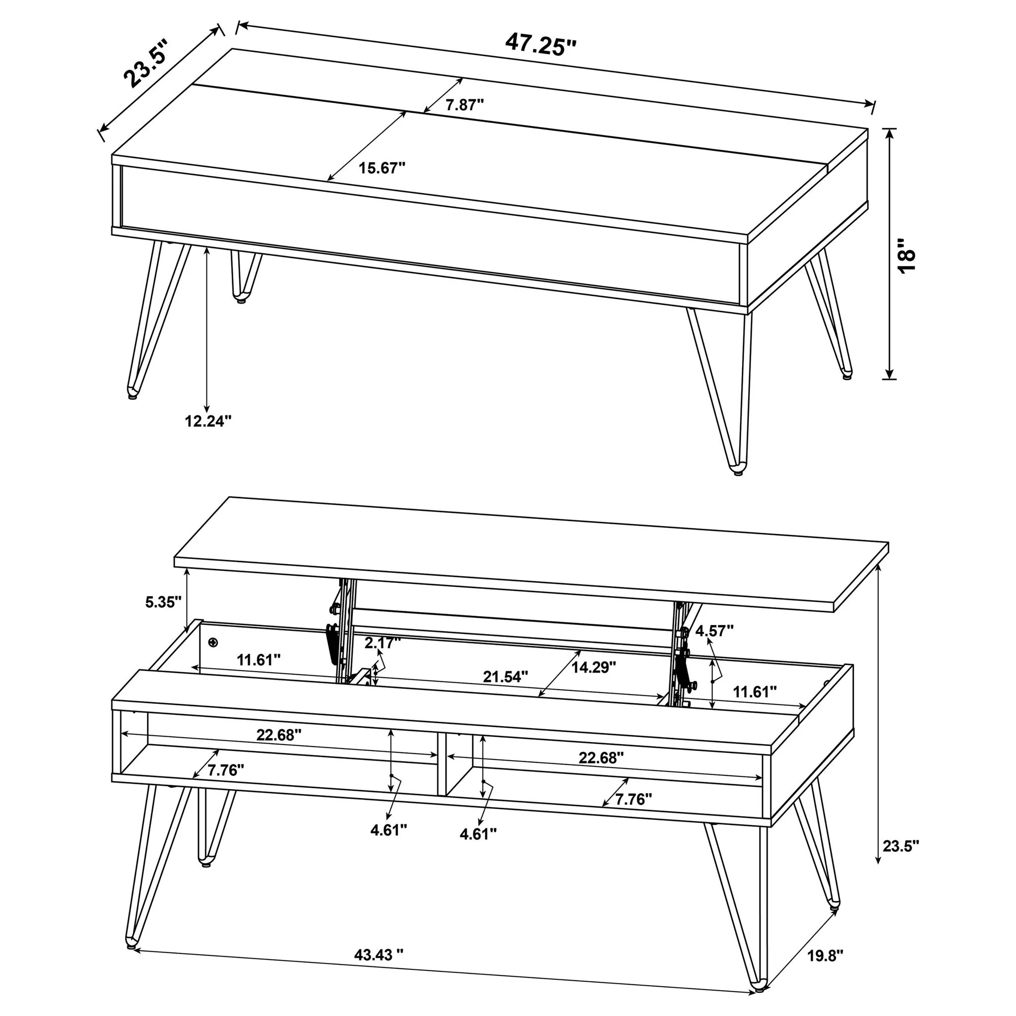 2 Piece Lift Top Coffee And End Table Set With Hairpin Legs - Golden Oak - Image 3
