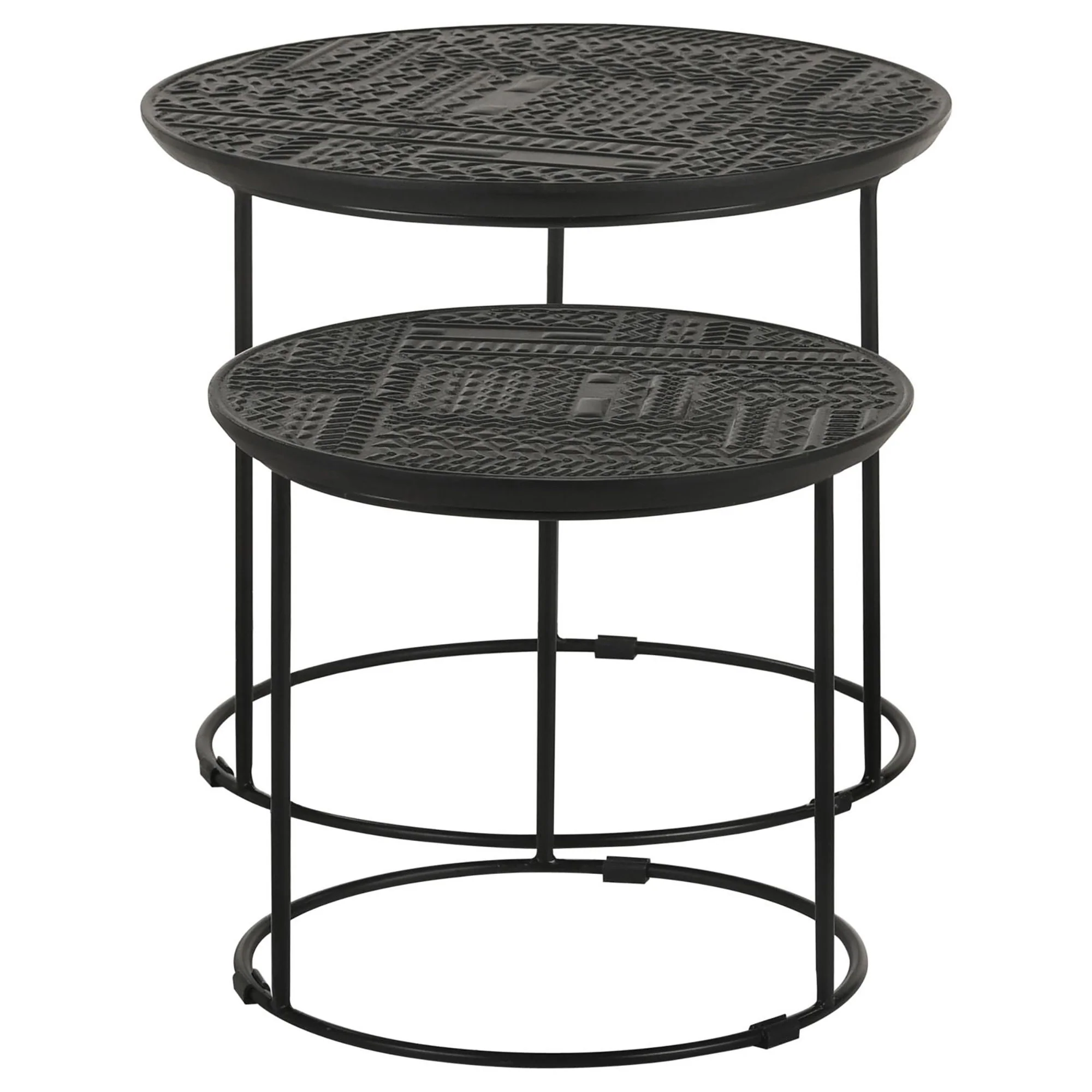 2 Piece Nesting Table With Embossed Tops And Base - Black - Image 3