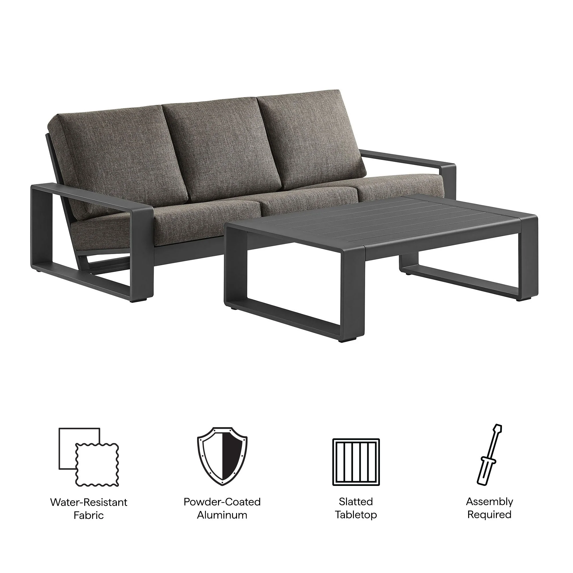 2-Piece Outdoor Aluminum Patio Sofa and Coffee Table Set - Image 8