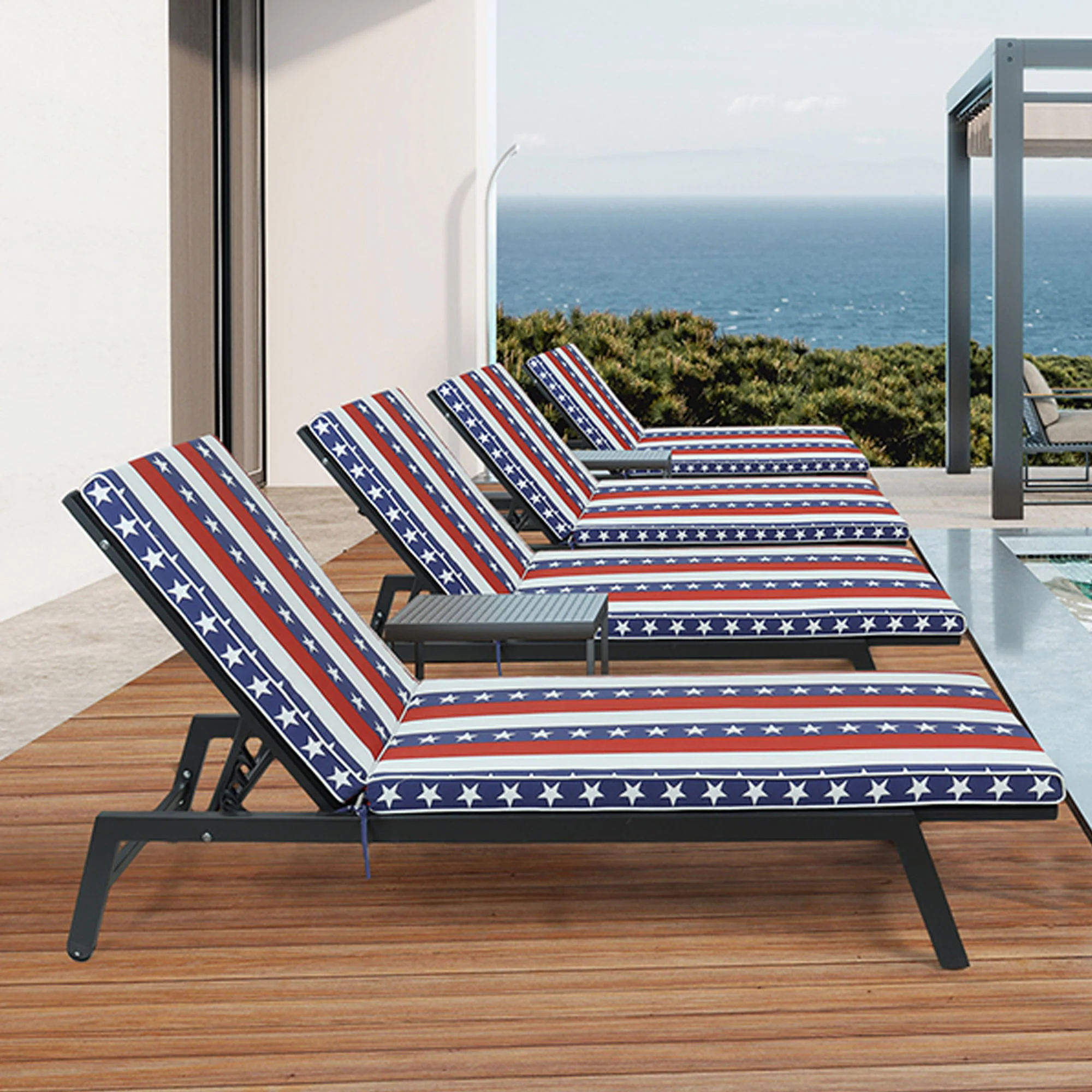 2 Piece Outdoor Chaise Lounge Cushion Set, Replacement Cushions For Patio Furniture, Flag - Red Striped - Image 3