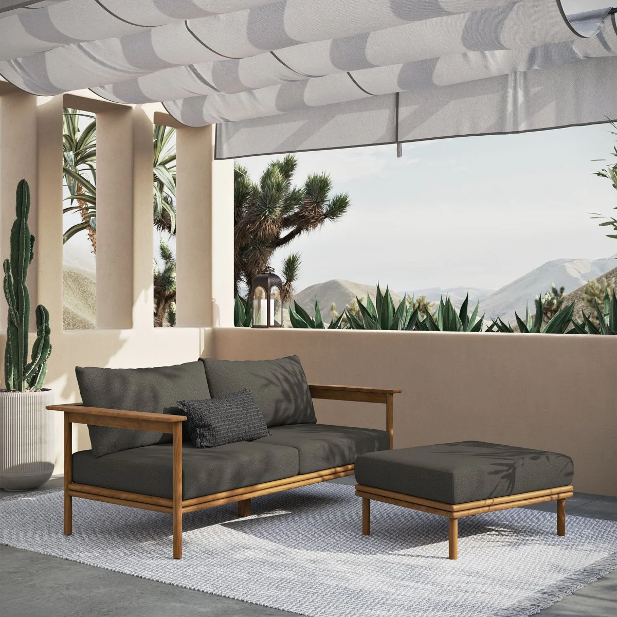 2-Piece Outdoor Teak Wood Patio Sofa and Ottoman Set - Image 21