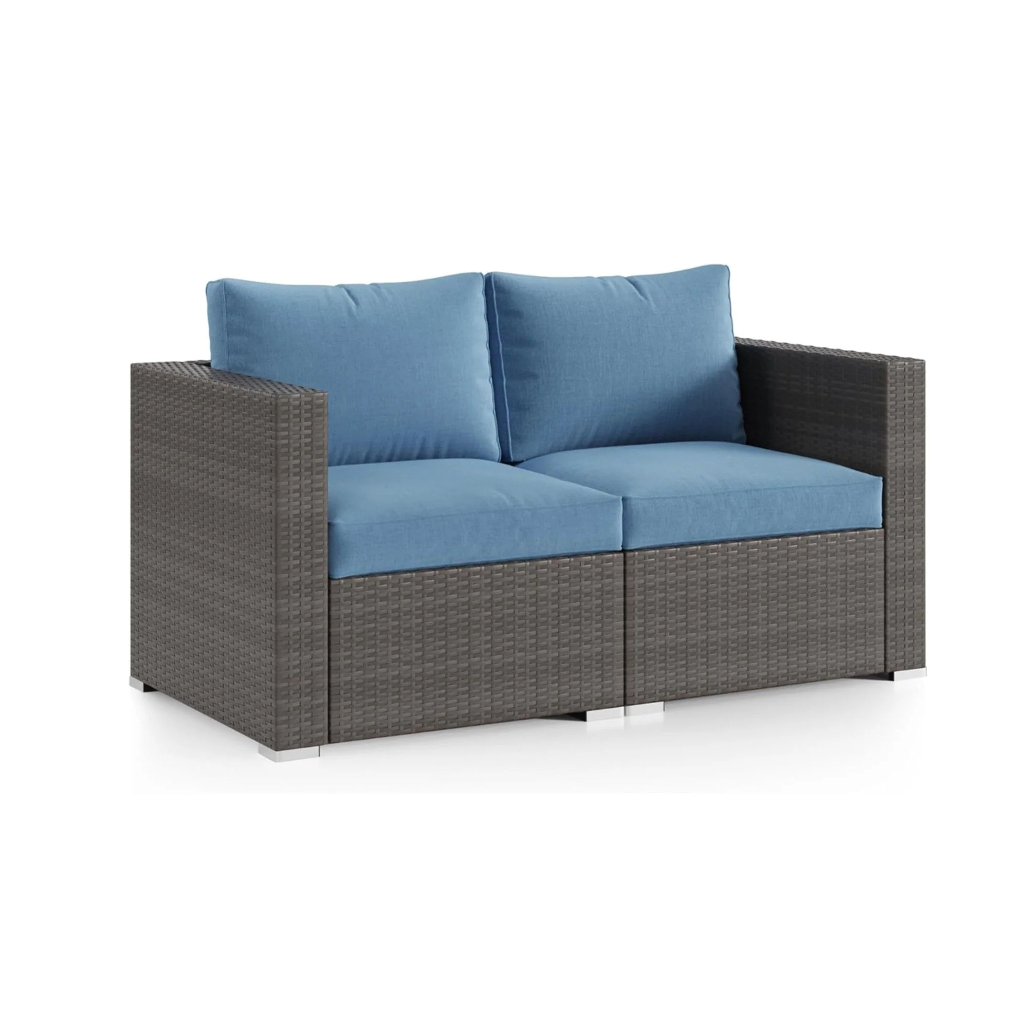 2 Piece Patio Loveseat Set With Thick Cushions, Outdoor Sectional Sofa For Balcony - Blue / Brown - Image 8